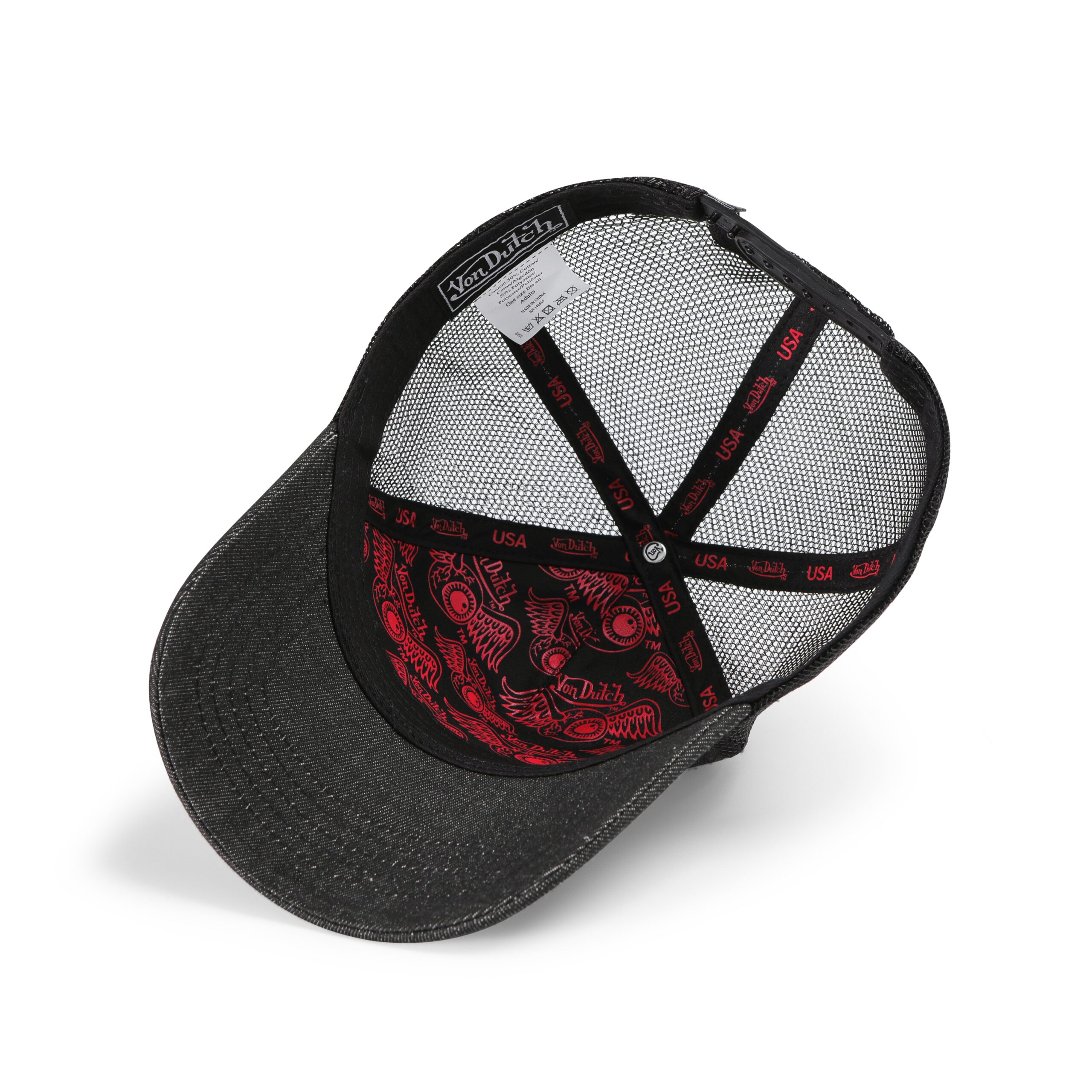 Von Dutch Rhinestone Trucker Hat - Black with Red Rhinestones - Image 5
