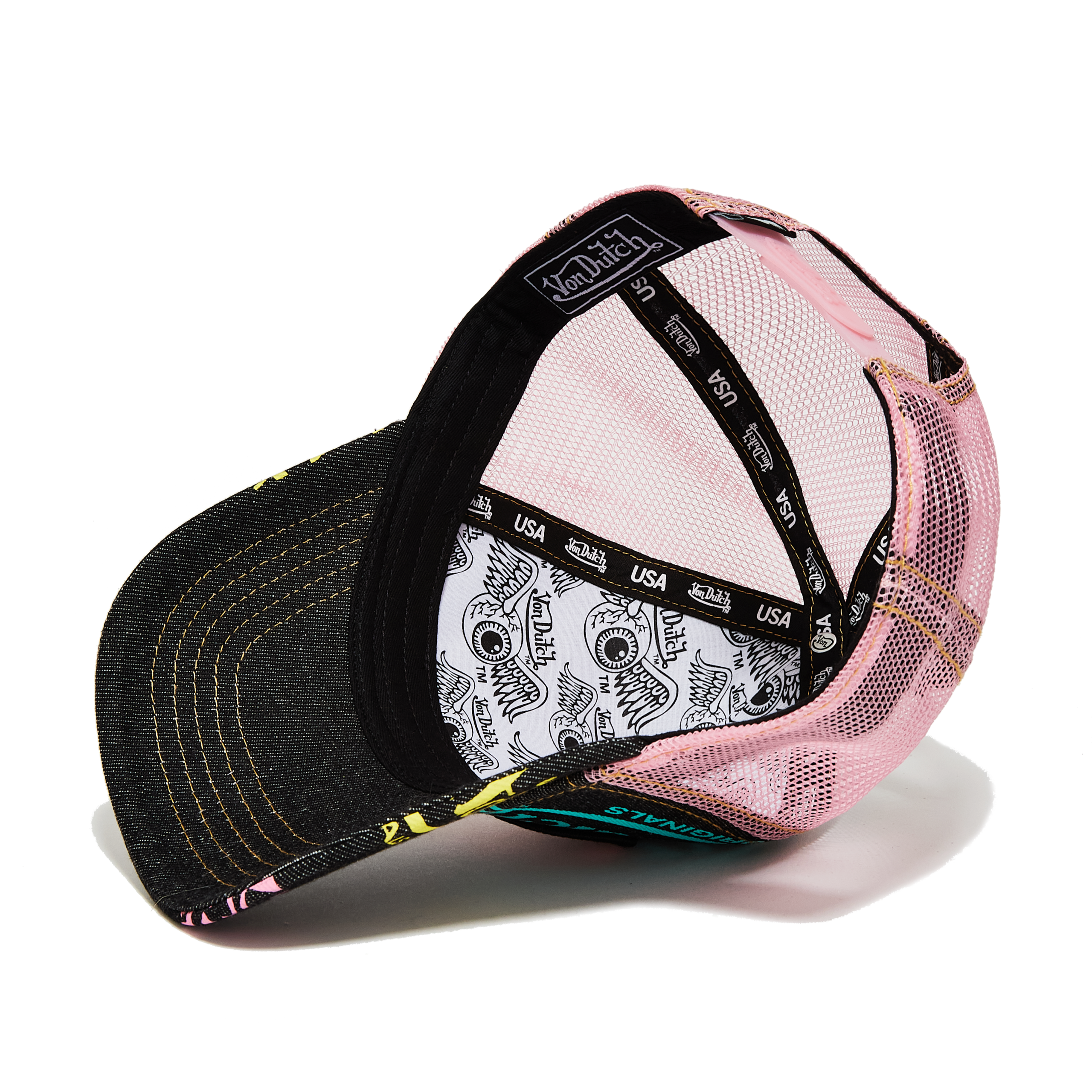 Von Dutch Dark Denim Pink Logo Trucker Hat - Image 4