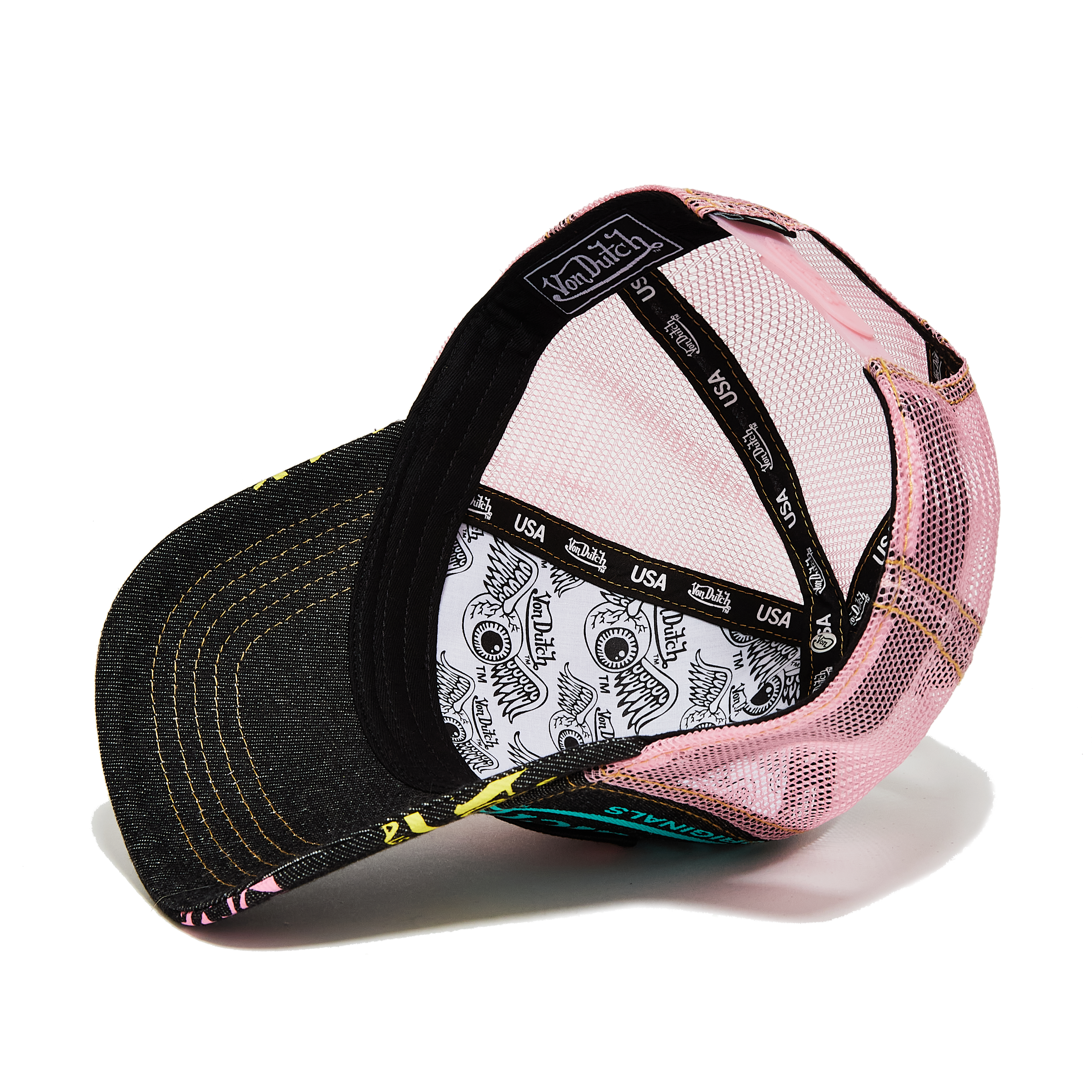 Von Dutch Dark Denim Pink Logo Trucker Hat - Image 4