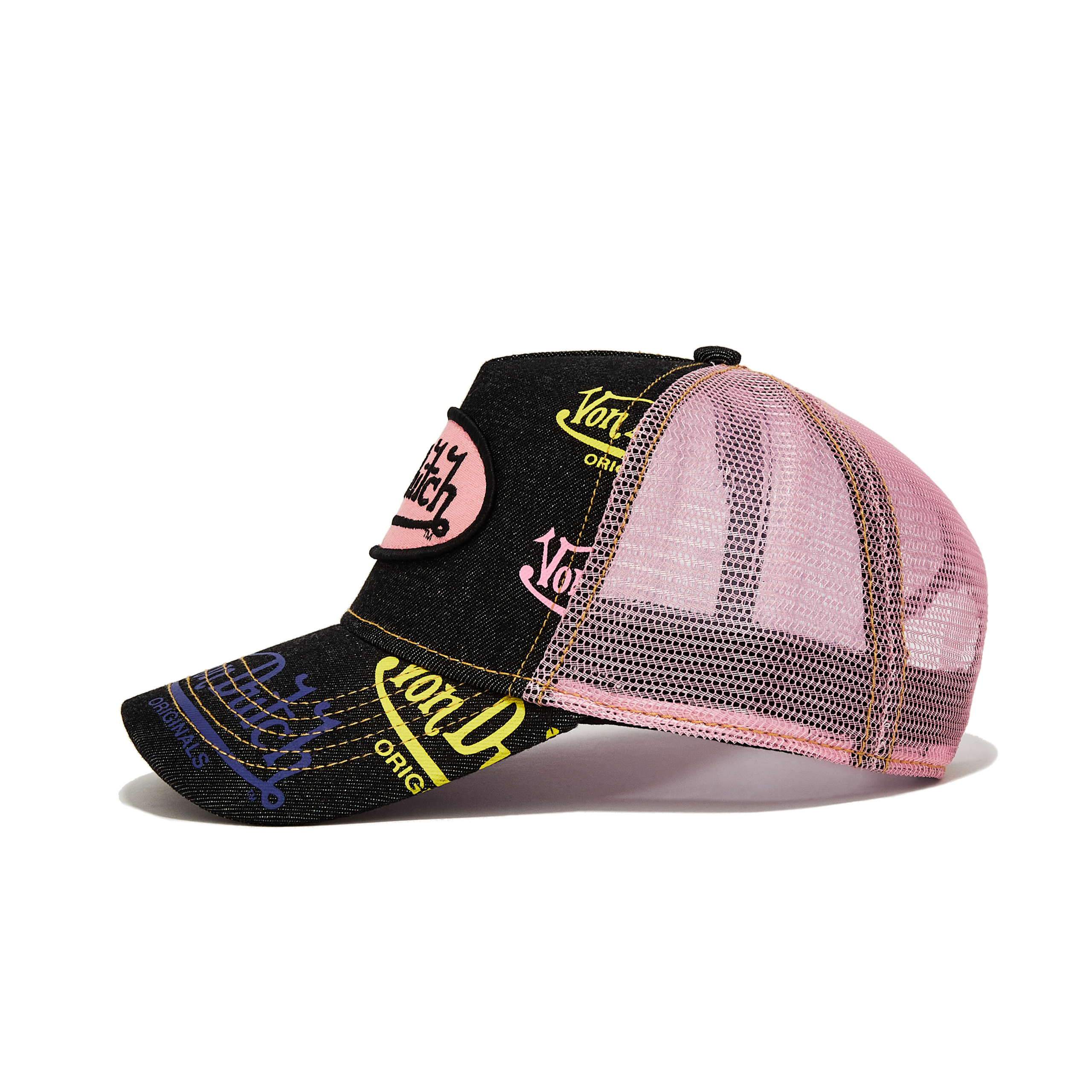 Von Dutch Dark Denim Pink Logo Trucker Hat - Image 2