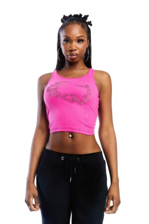 Von Dutch Rhinestone Warped logo Tank - Hot Pink