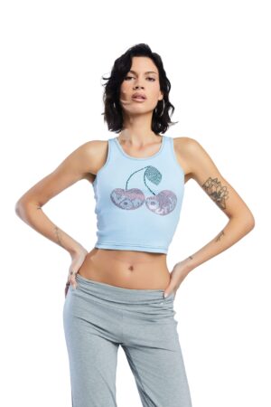 Von Dutch Rhinestone Cherry Tank - Blue