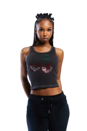Von Dutch Rhinestone Cherry Tank - Black