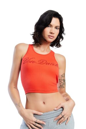 Von Dutch Rhinestone Cursive logo Tank - Red
