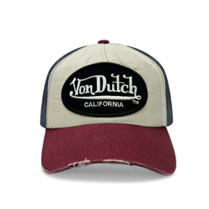 Von Dutch JACKBWR Navy & Red Distressed Strapback Hat