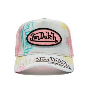 Von Dutch Light Denim Pink Logo Trucker Hat