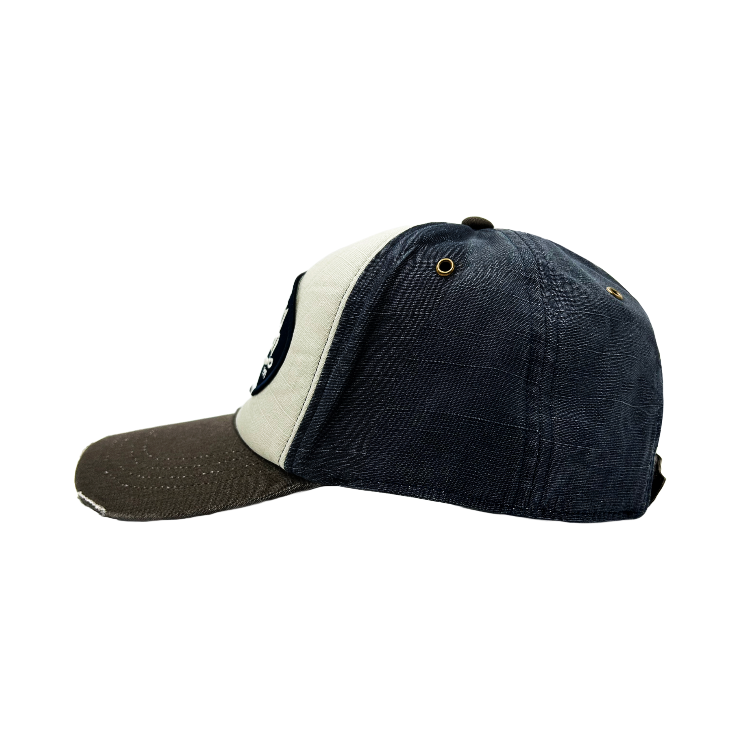 Von Dutch JACKMWB Grey & Navy Distressed Strapback Hat - Image 2