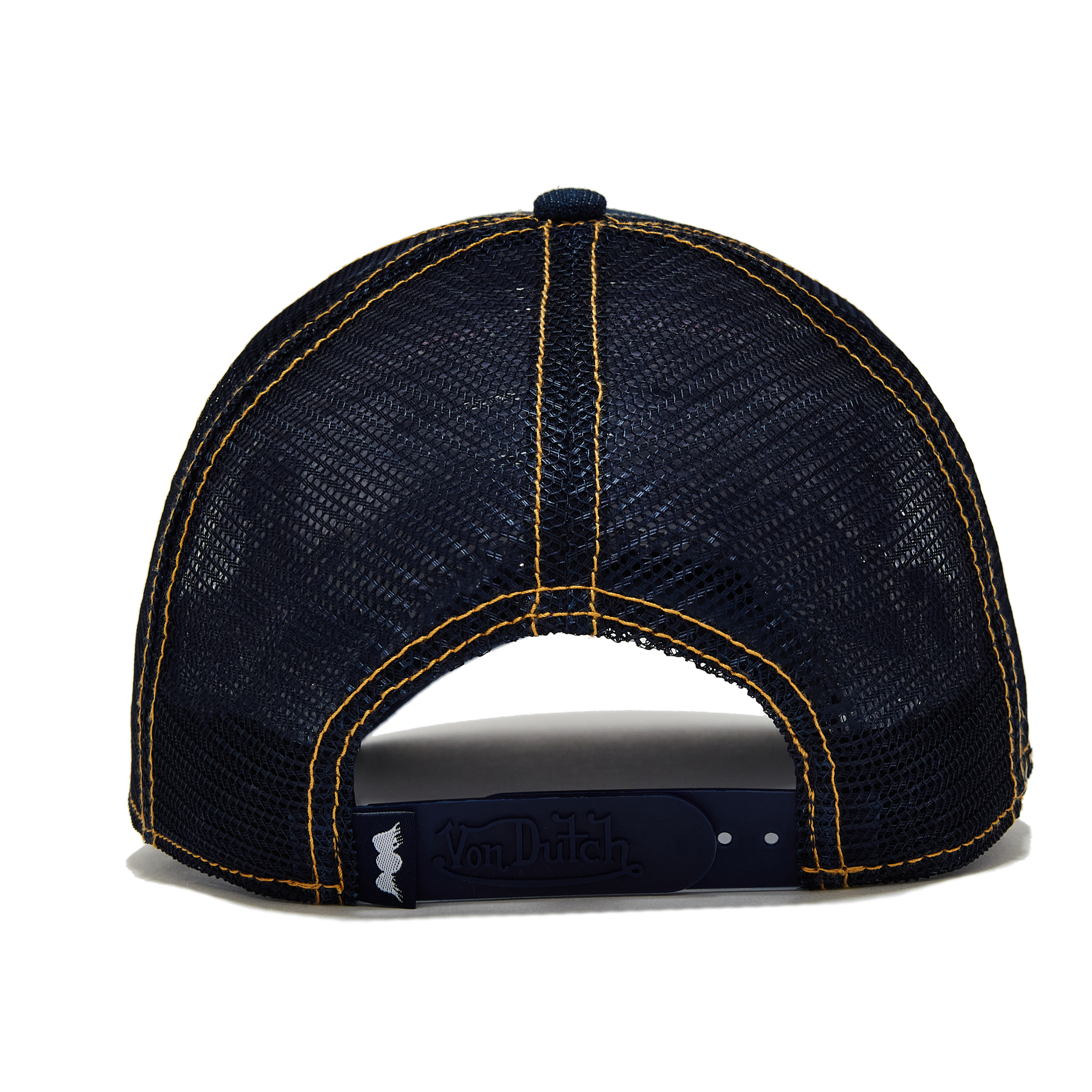 Von Dutch Navy Rhinestone Logo Denim Trucker Hat - Image 3