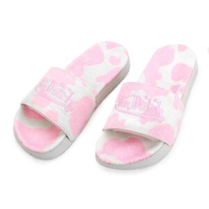Von Dutch Pink & White Cow Print Pony Hair Slides
