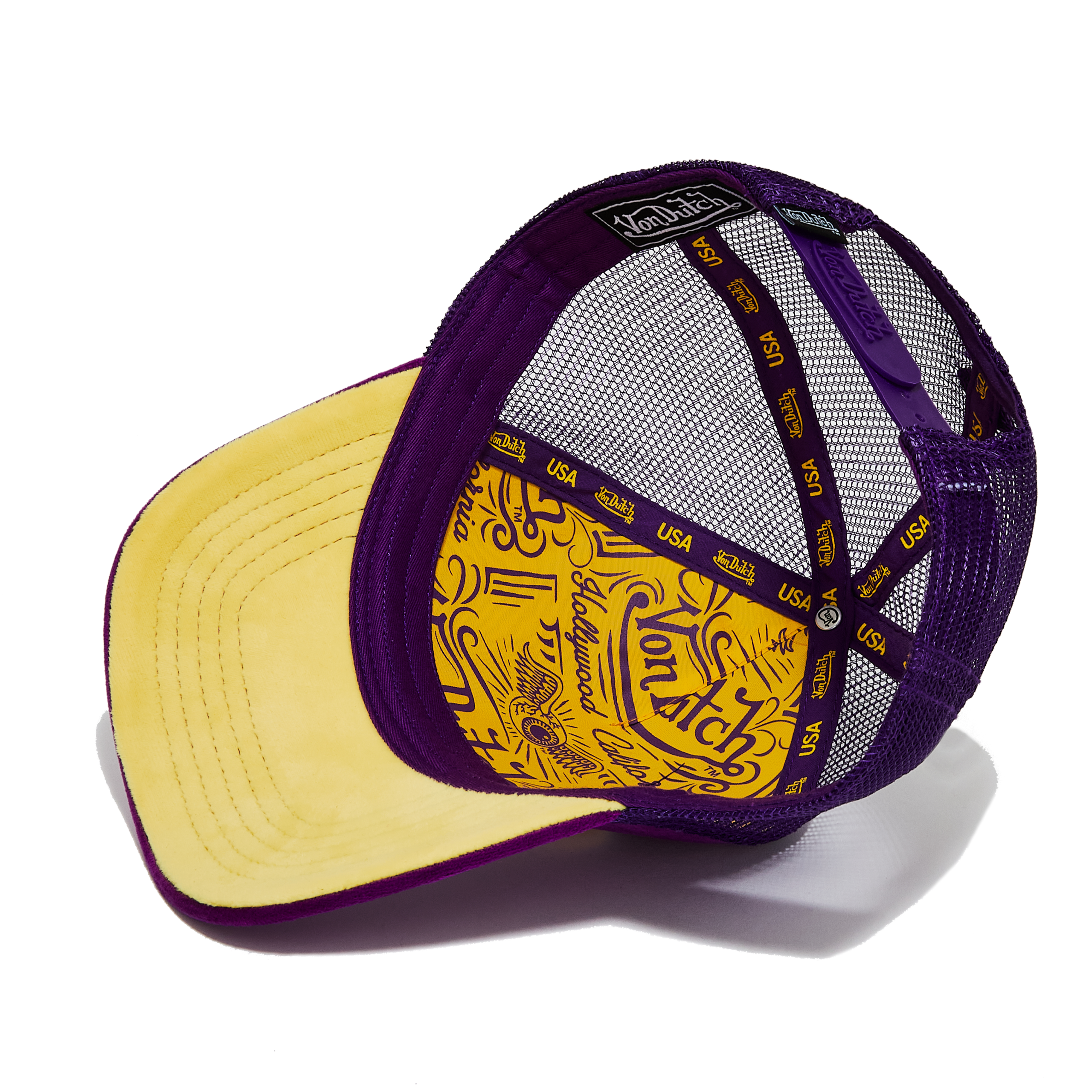 Von Dutch Purple & Yellow Velvet Trucker Hat - Image 4