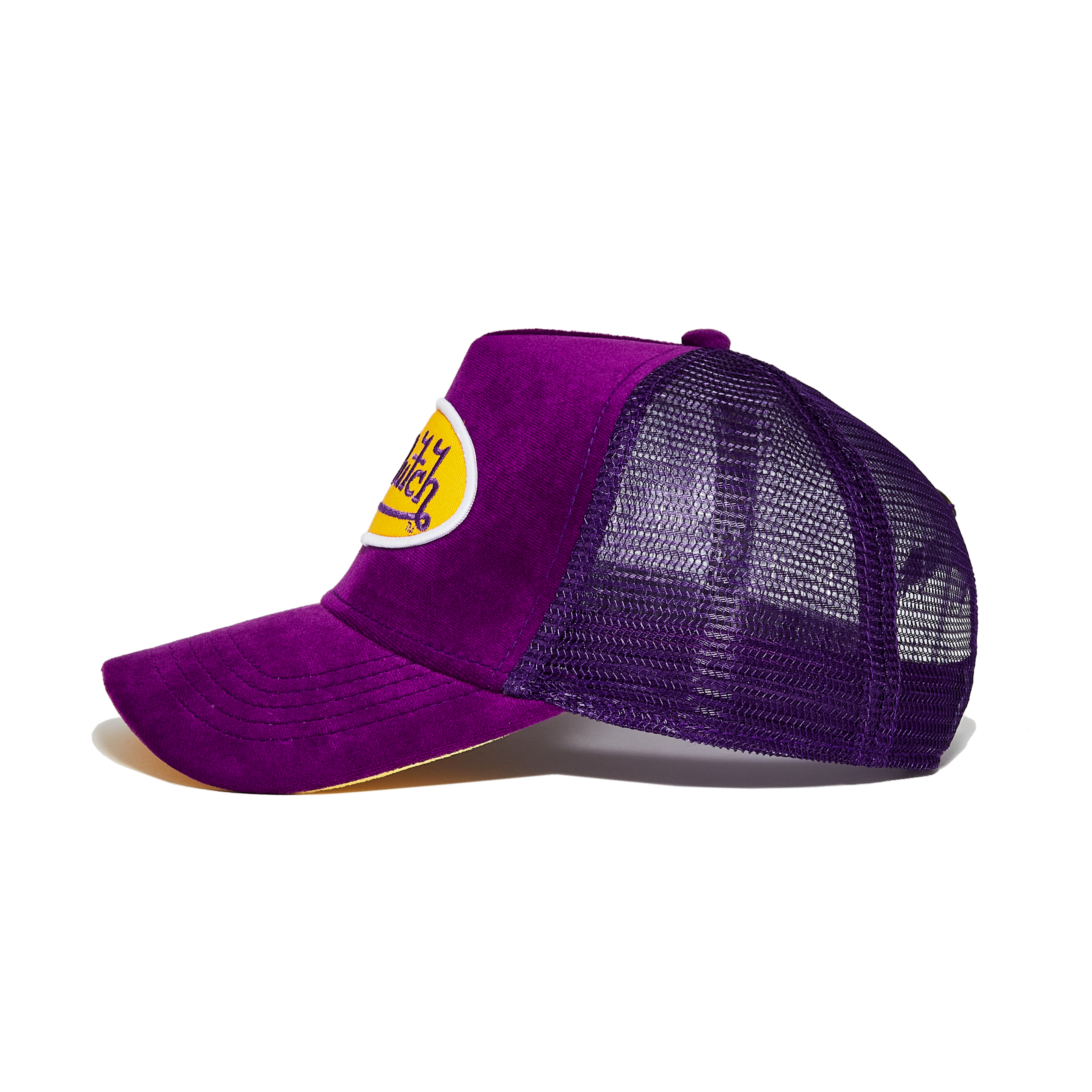 Von Dutch Purple & Yellow Velvet Trucker Hat - Image 2