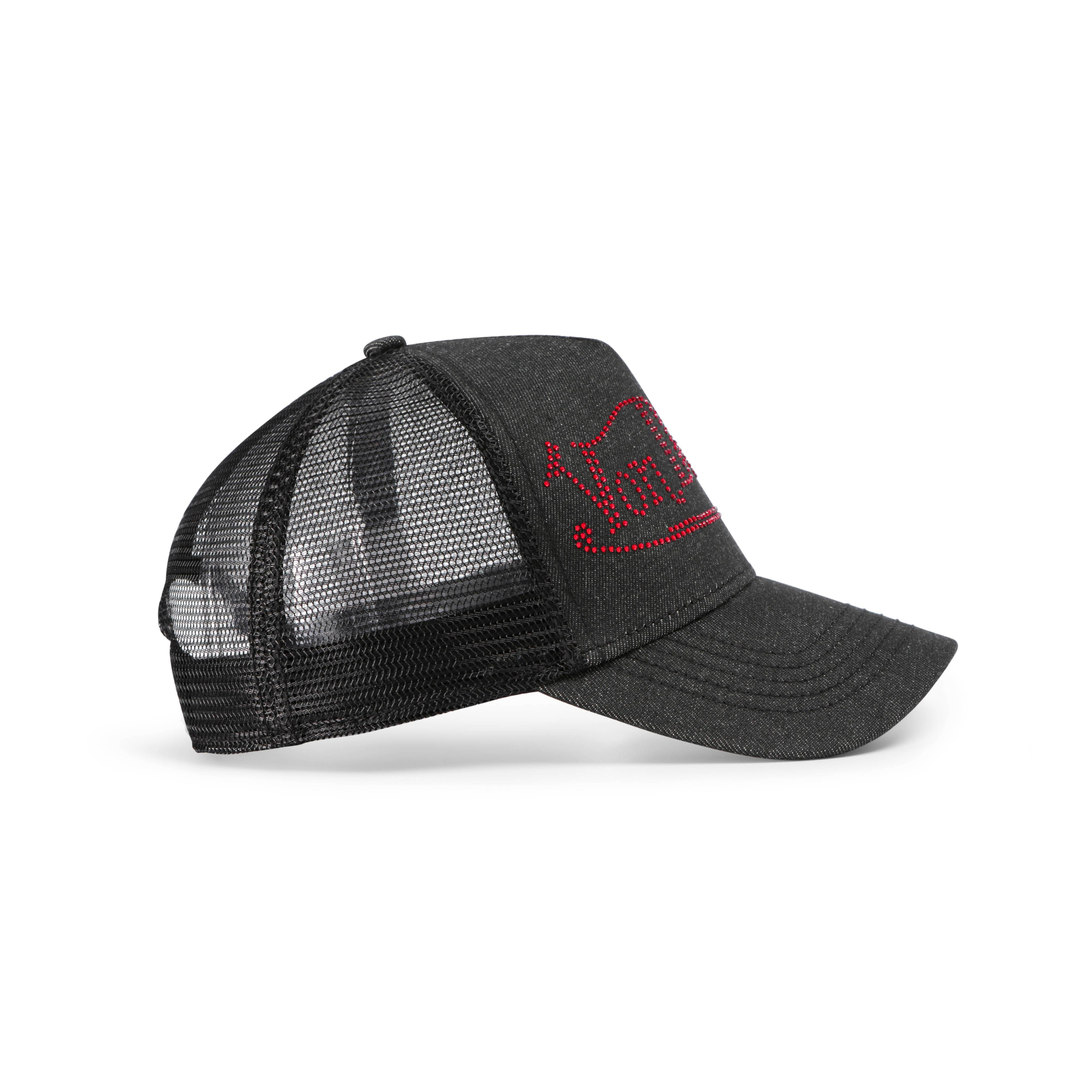 Von Dutch Rhinestone Trucker Hat - Black with Red Rhinestones - Image 3