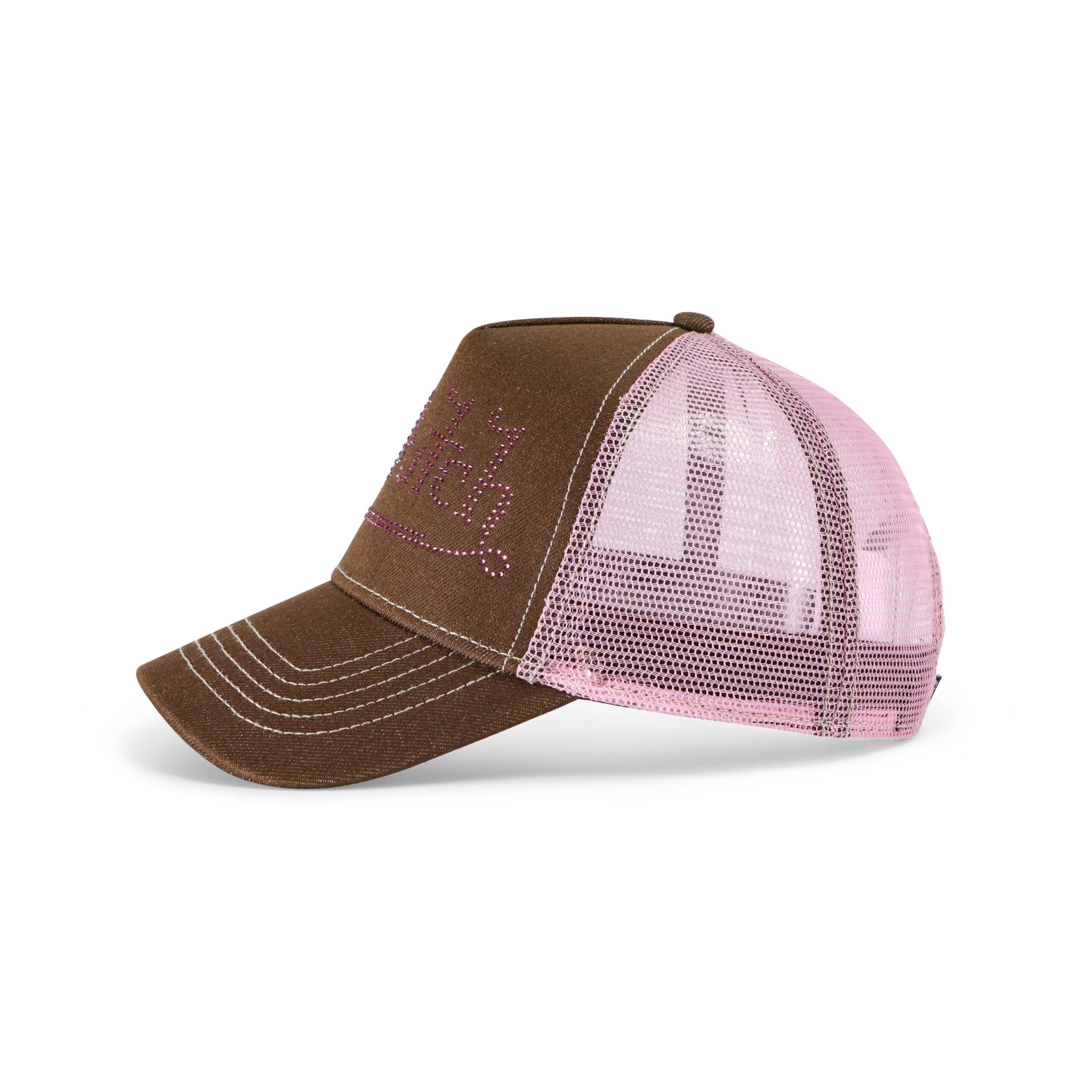 Von Dutch Rhinestone Trucker Hat - Brown with Pink Rhinestones - Image 2