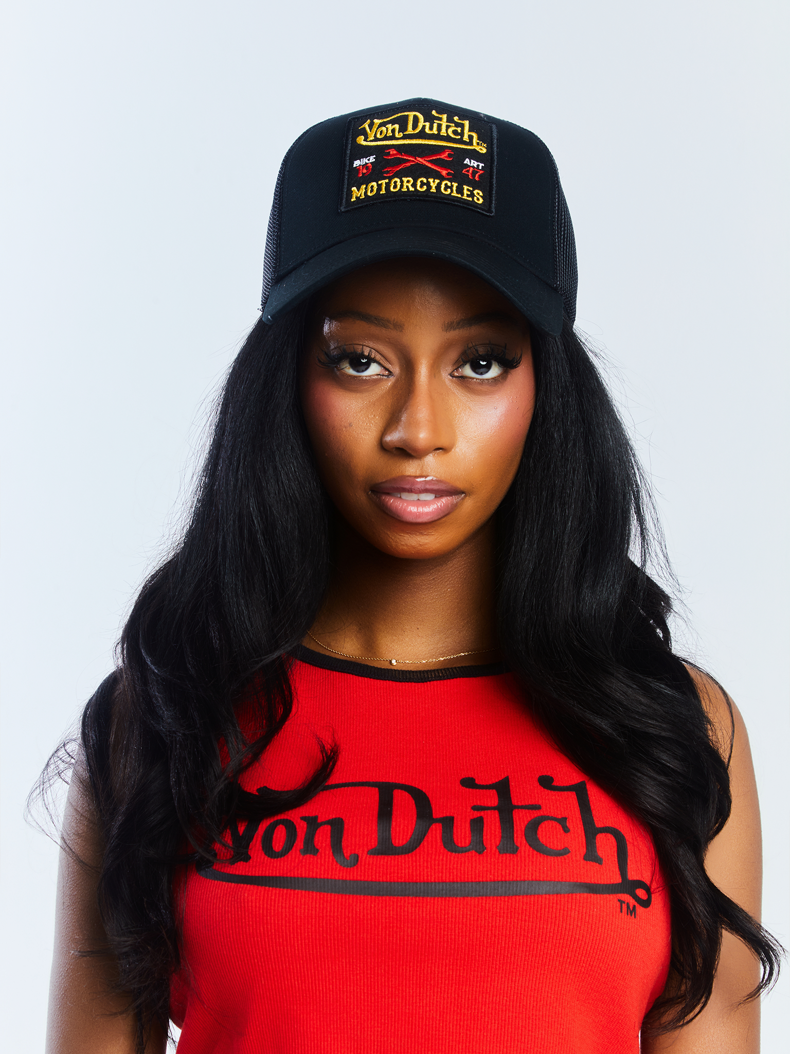 Von Dutch Black & Yellow Motorcyles Patch Trucker Hat - Image 6