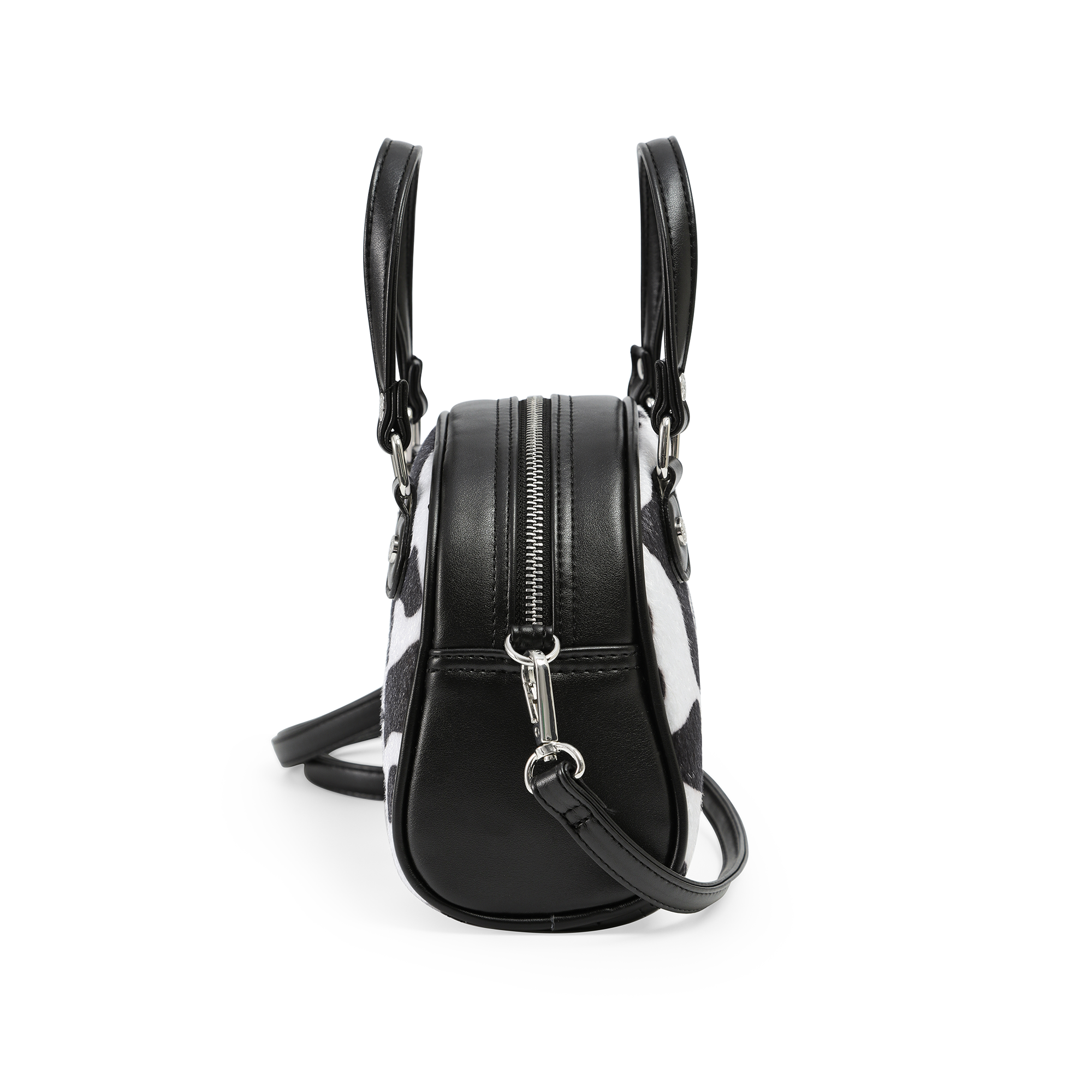 Von Dutch Black & White Cow Print Vegan Pony Hair Bowling Bag - Image 3