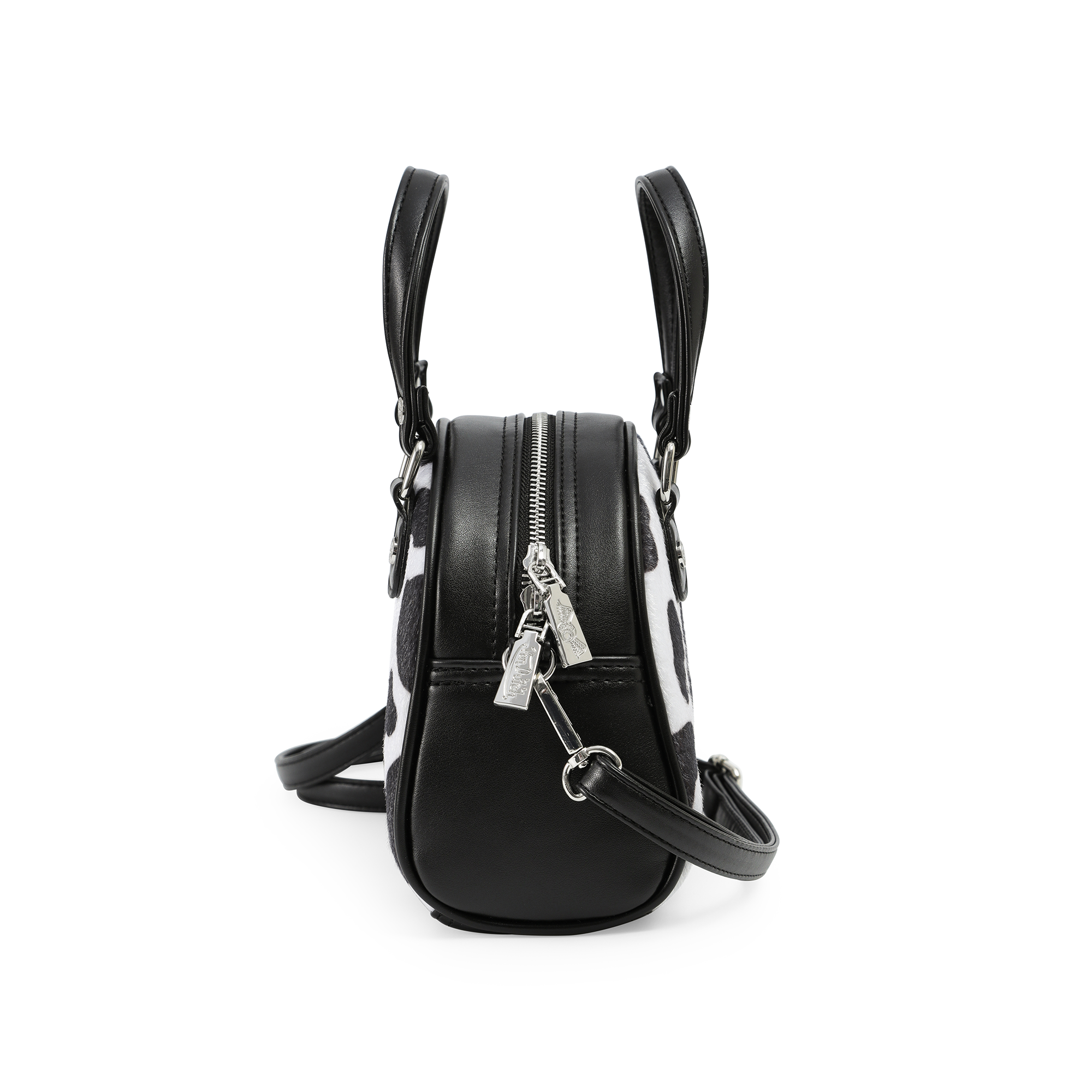 Von Dutch Black & White Cow Print Vegan Pony Hair Bowling Bag - Image 4