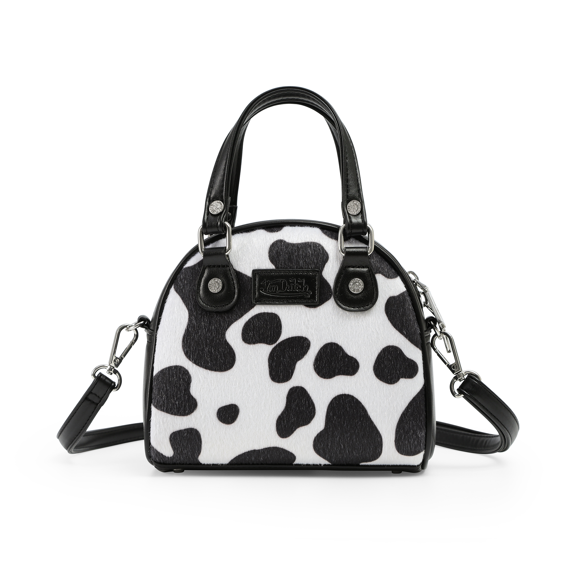 Von Dutch Black & White Cow Print Vegan Pony Hair Bowling Bag - Image 7