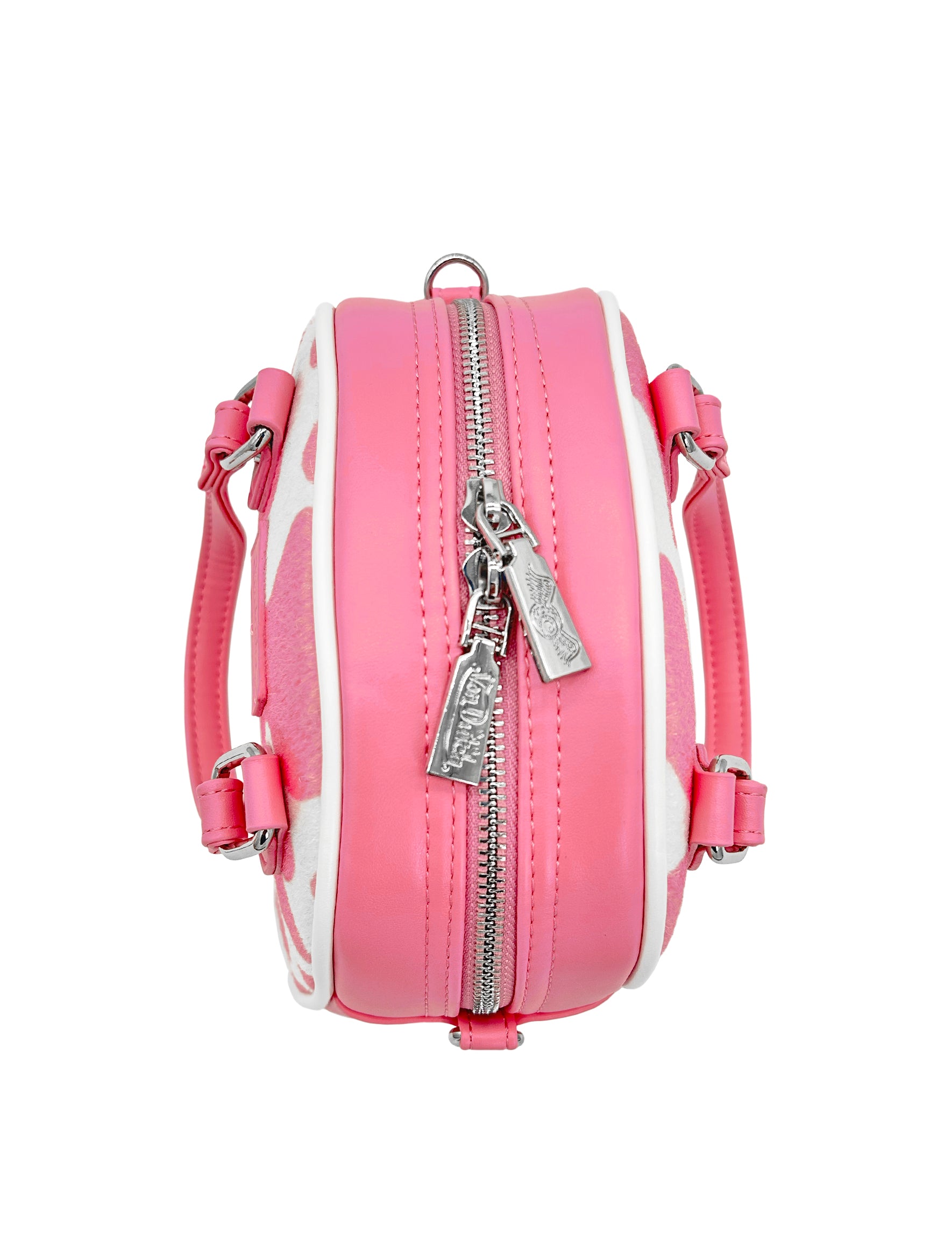 Von Dutch Pink & White Cow Print Vegan Pony Hair Bowling Bag - Image 3