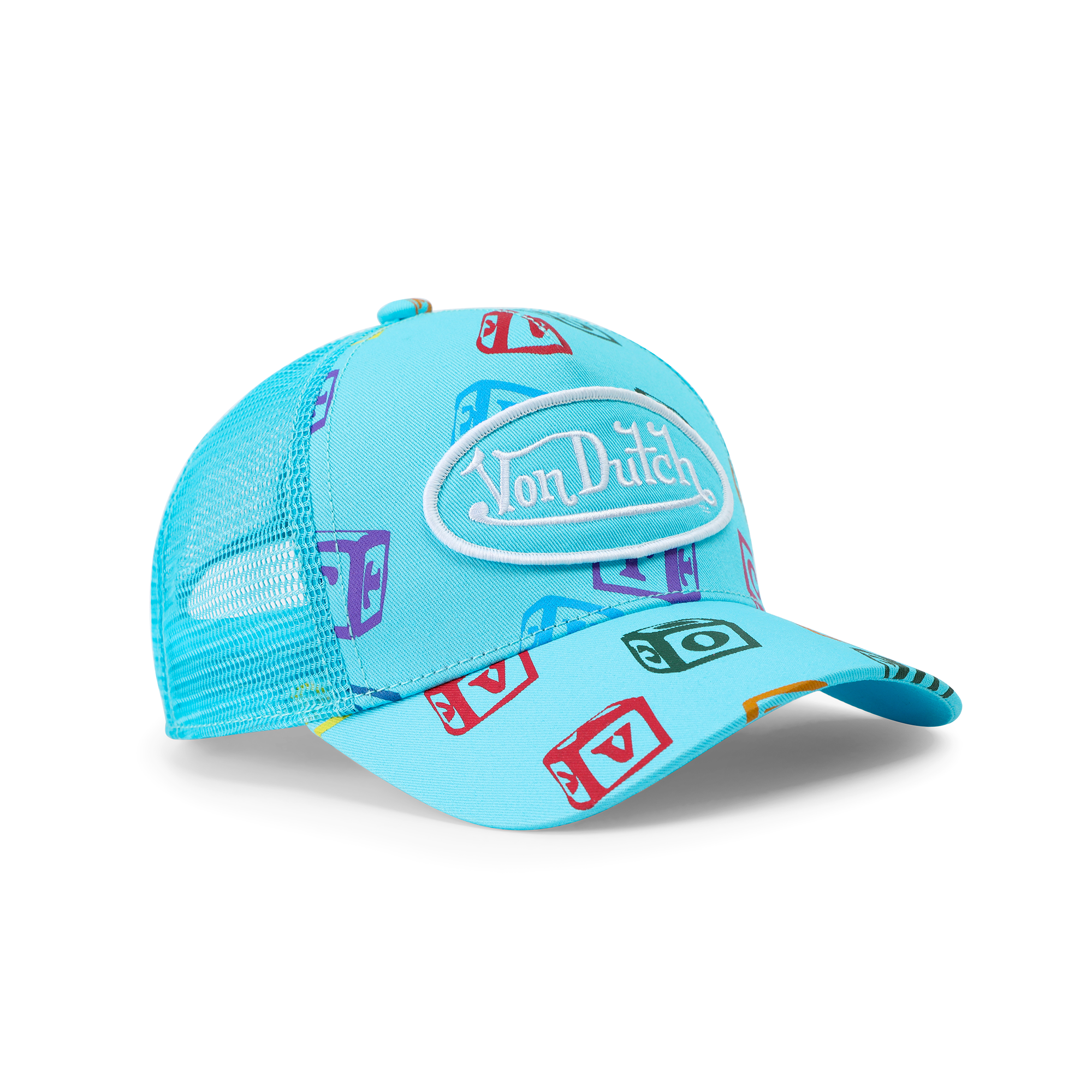 Von Dutch Kids Classic Trucker Hat - Blue All Over Blocks - Image 5