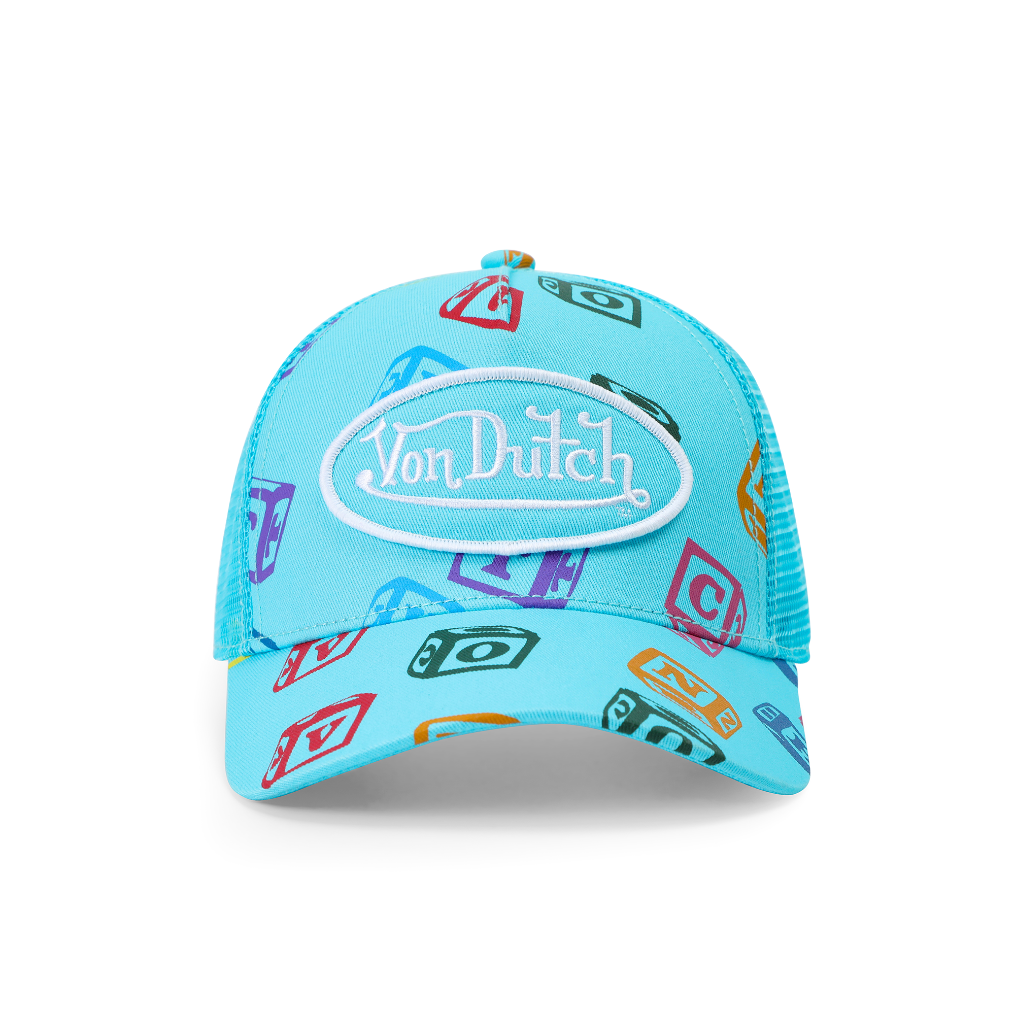 Von Dutch Kids Classic Trucker Hat - Blue All Over Blocks - Image 8