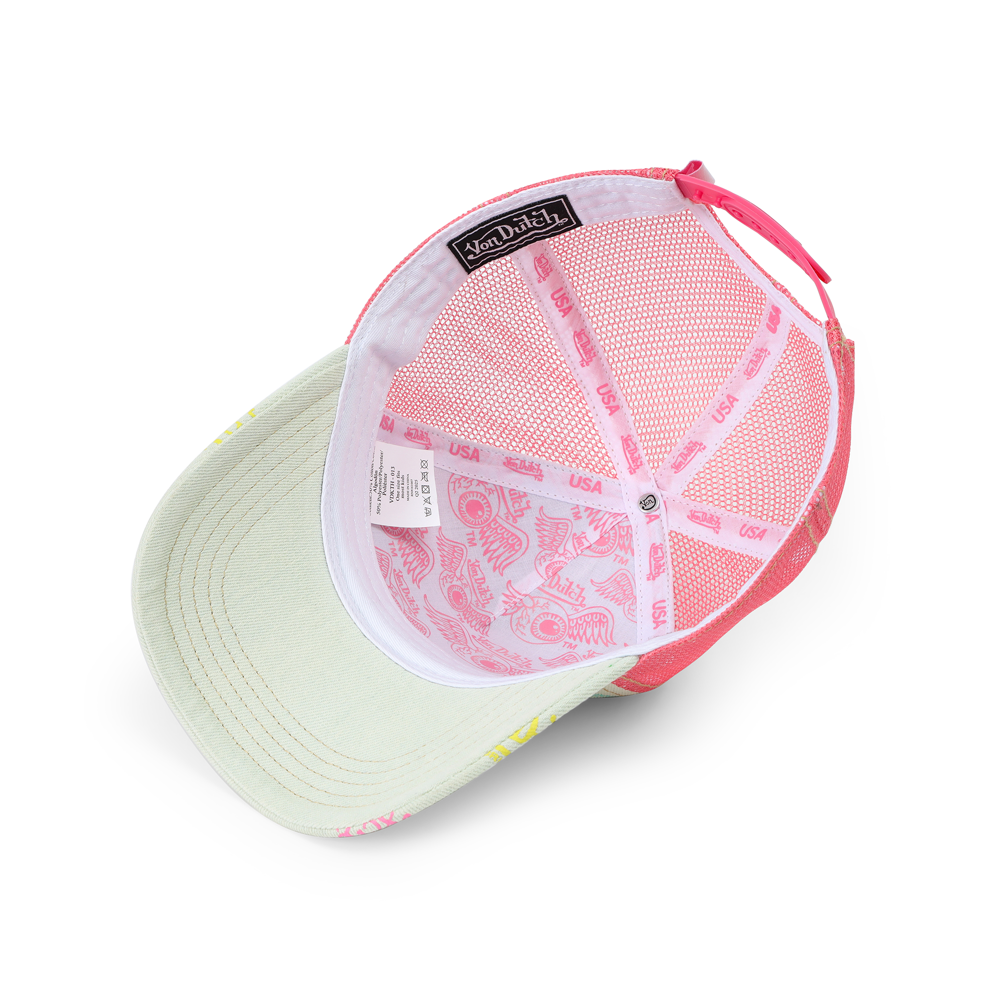 Von Dutch Kids Light Denim Trucker Hat - Pink Logo - Image 4