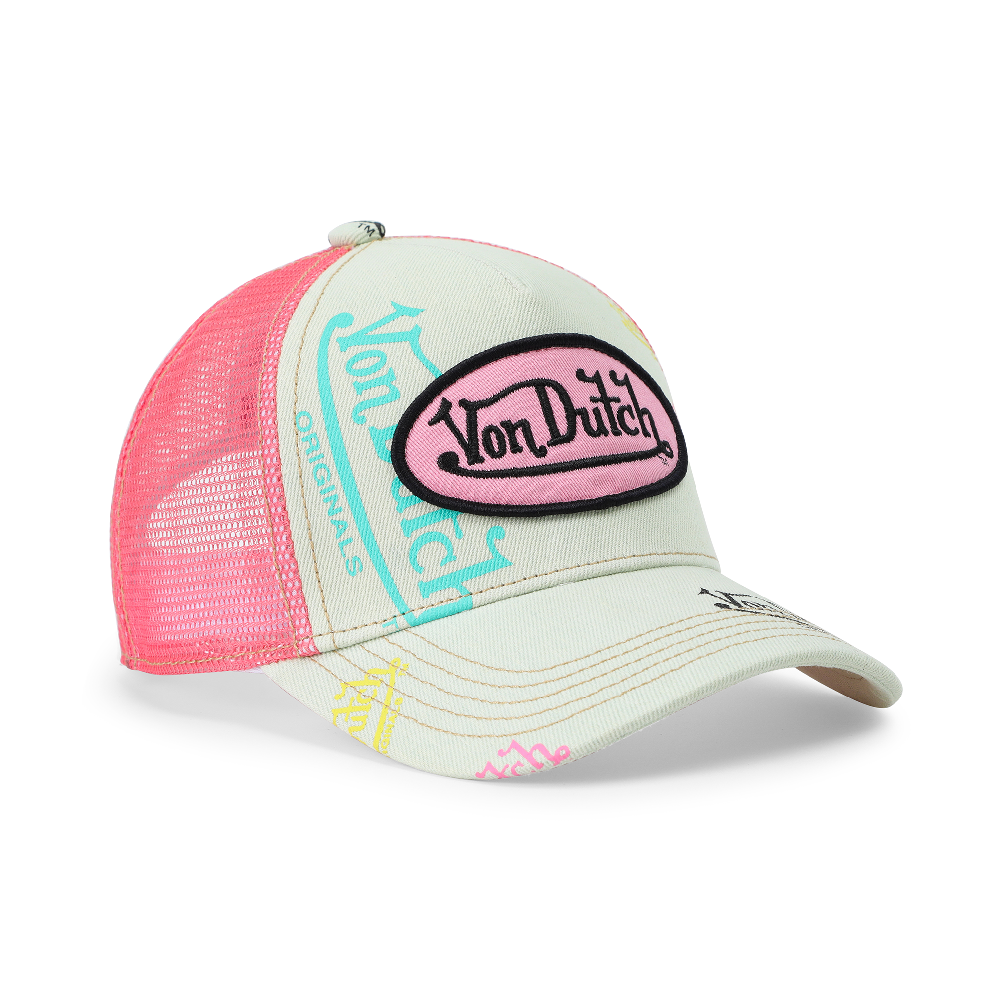 Von Dutch Kids Light Denim Trucker Hat - Pink Logo - Image 5