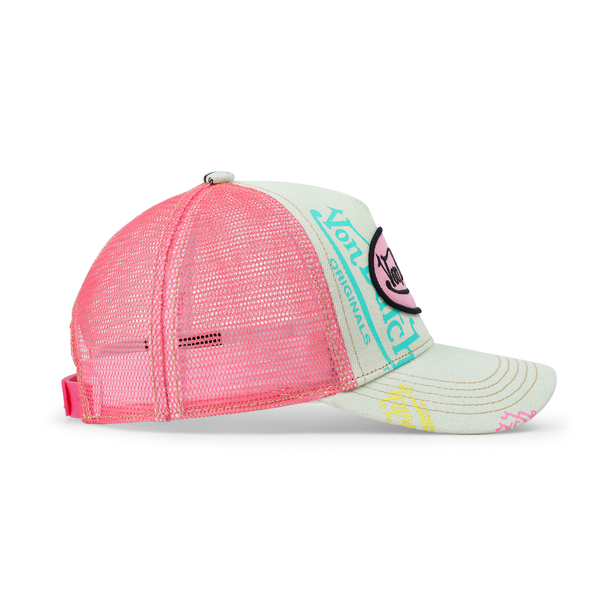 Von Dutch Kids Light Denim Trucker Hat - Pink Logo - Image 3