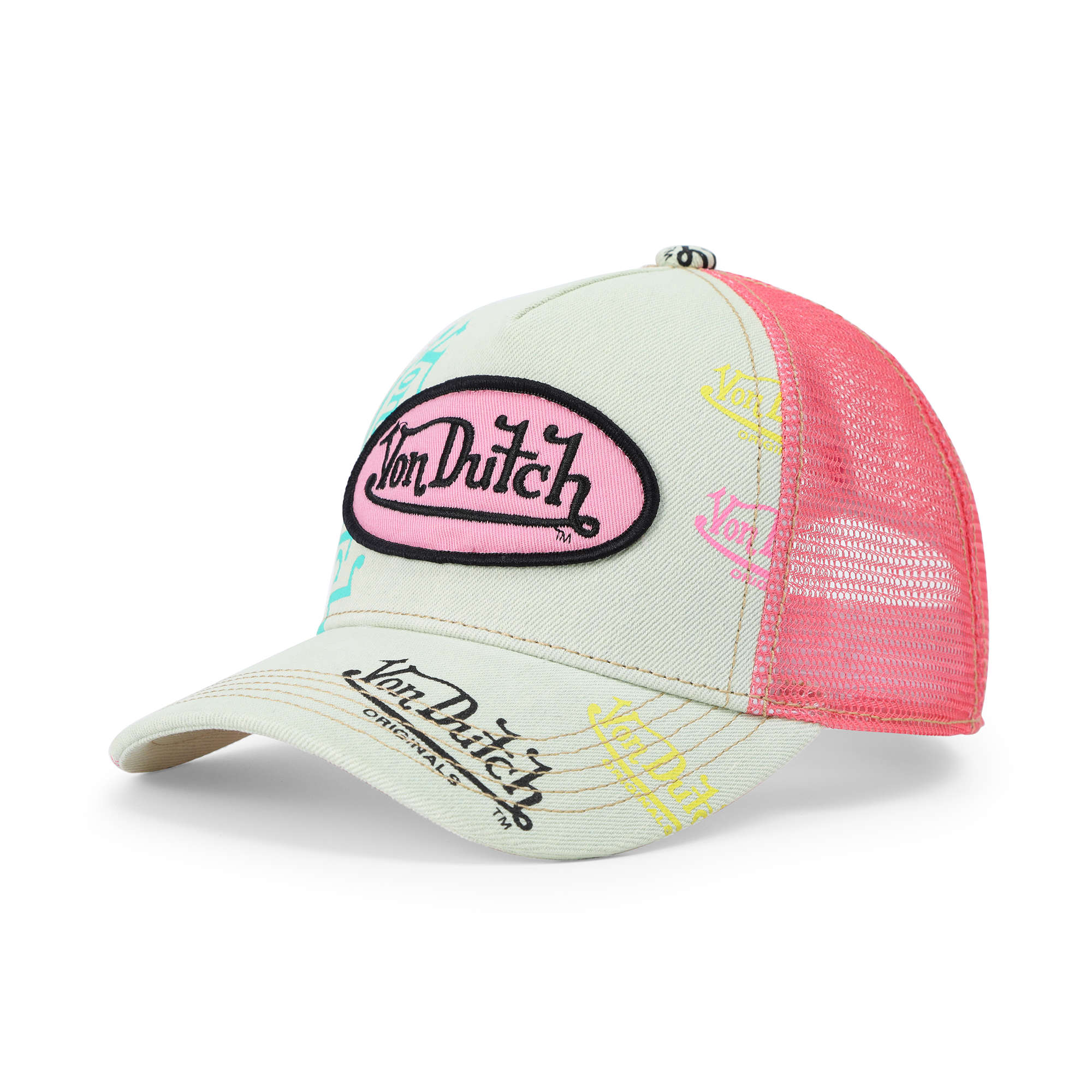 Von Dutch Kids Light Denim Trucker Hat - Pink Logo - Image 7