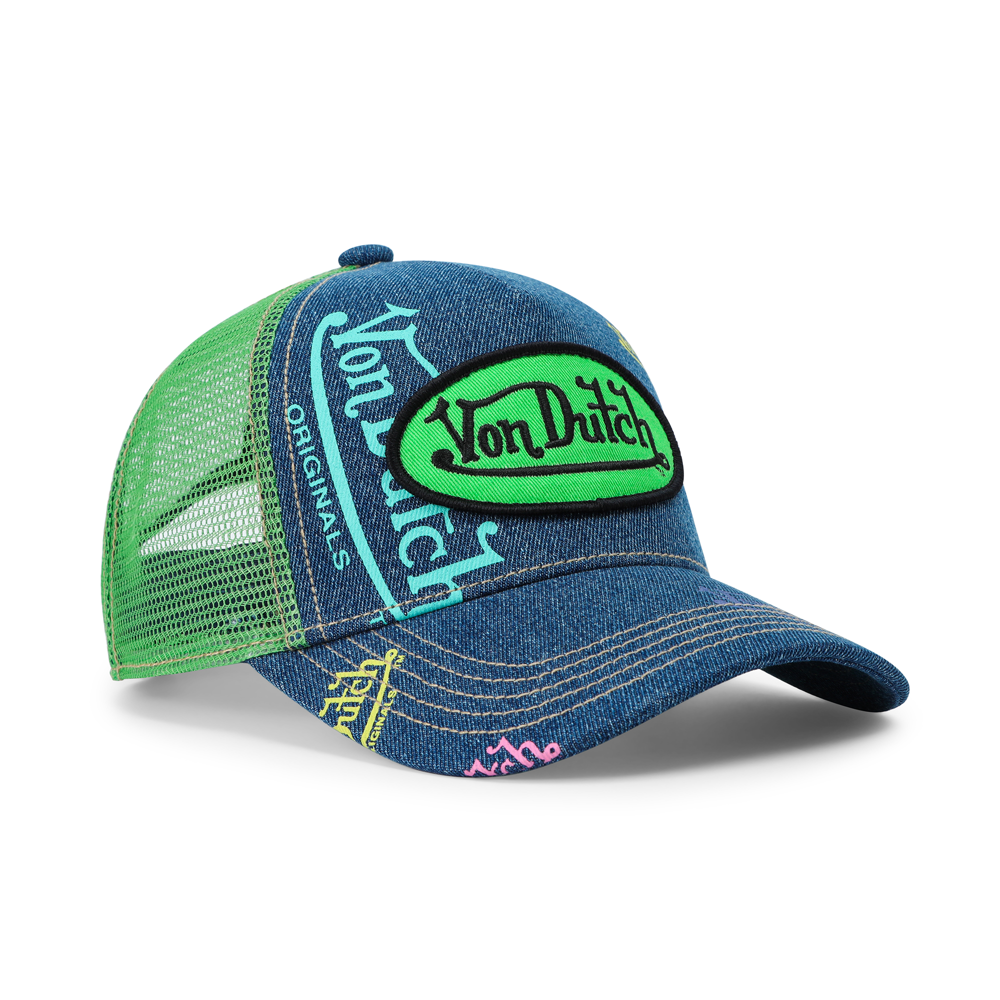 Von Dutch Kids Denim Trucker Hat - Green Apple - Image 4