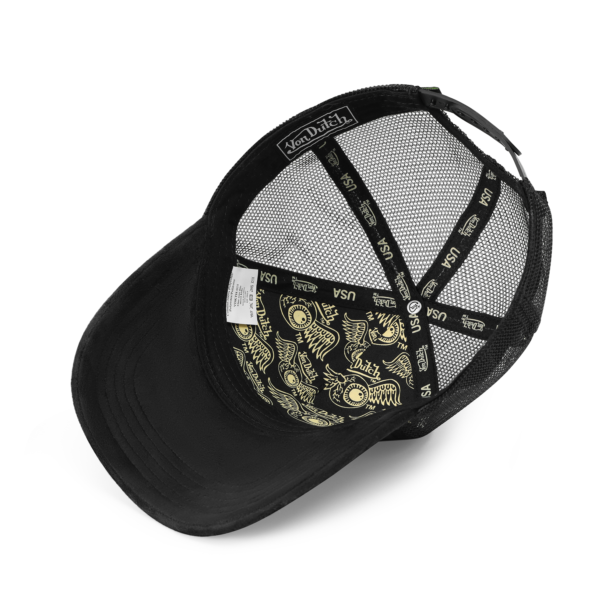 Von Dutch Kids Velvet Trucker Hat - Black & Yellow - Image 4
