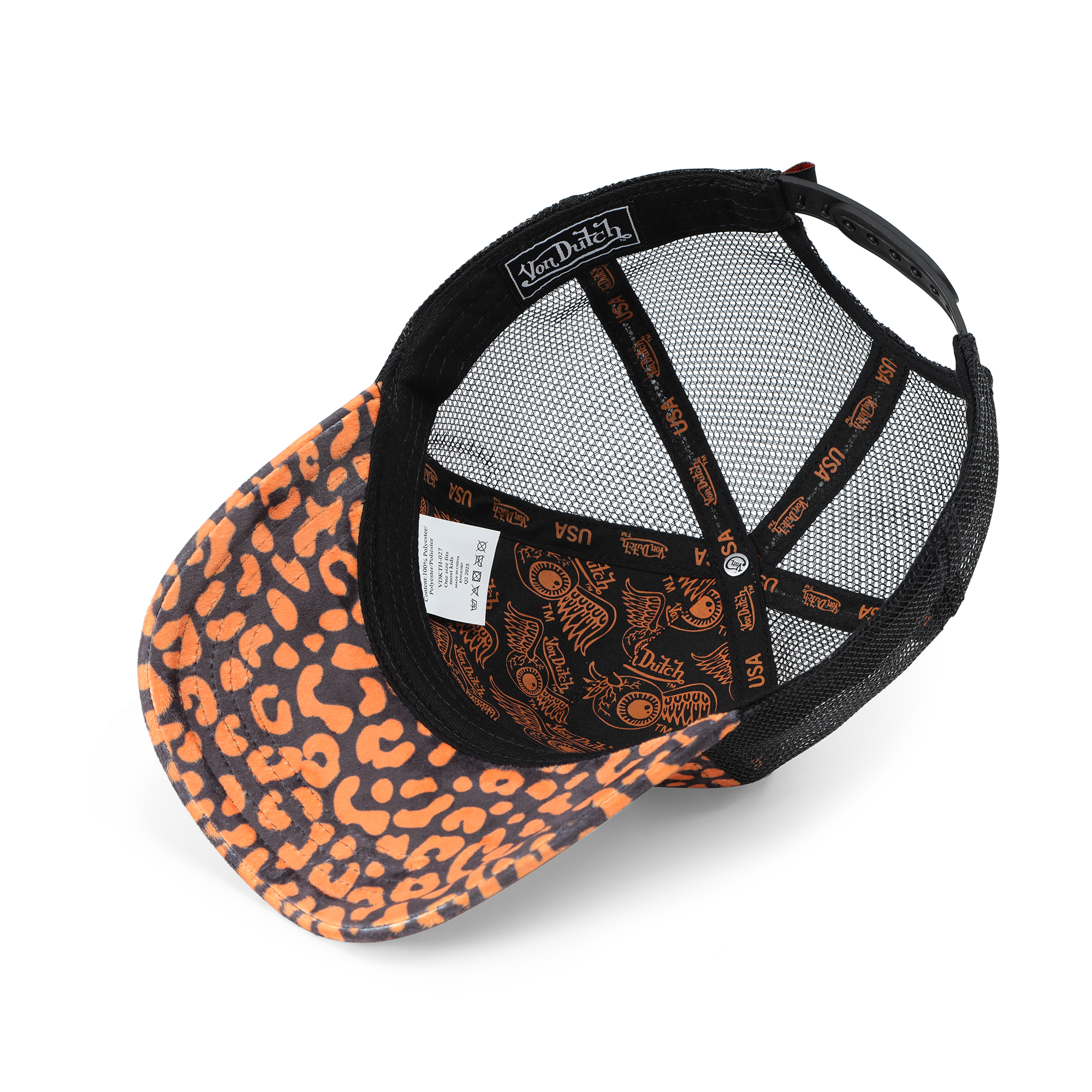 Von Dutch Kids Velvet Trucker Hat - Orange Cheetah - Image 3