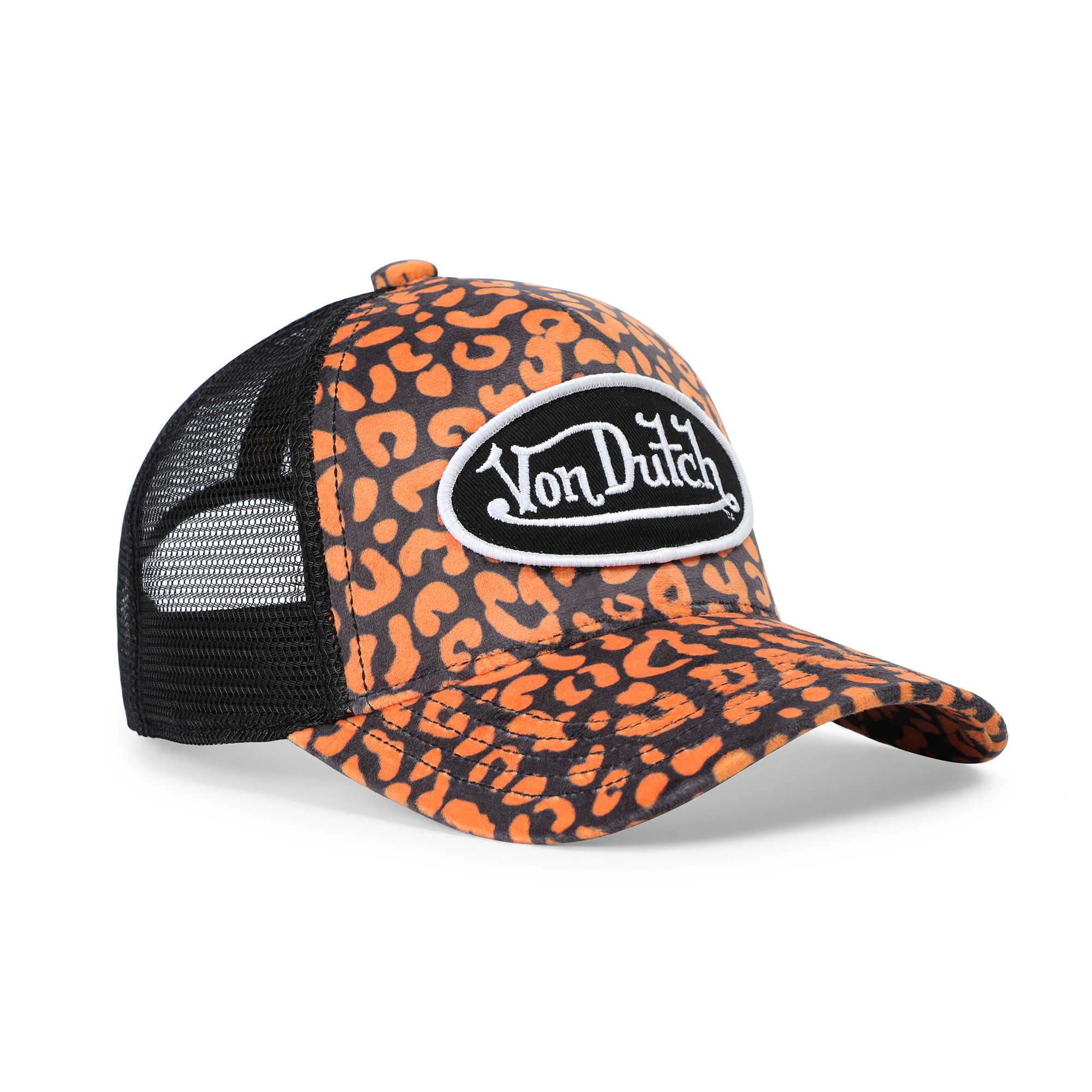Von Dutch Kids Velvet Trucker Hat - Orange Cheetah - Image 4