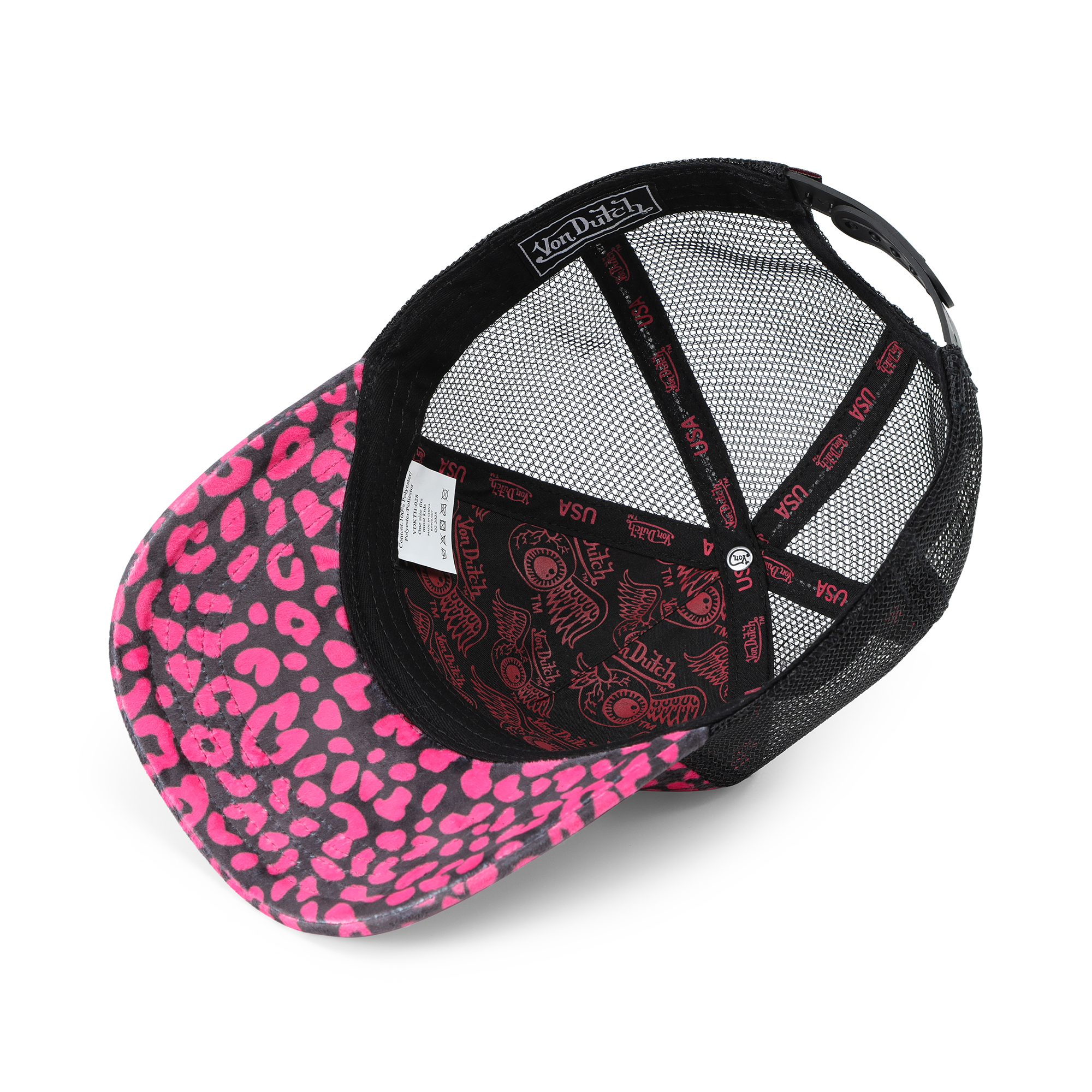 Von Dutch Kids Velvet Trucker Hat - Hot Pink Cheetah - Image 3