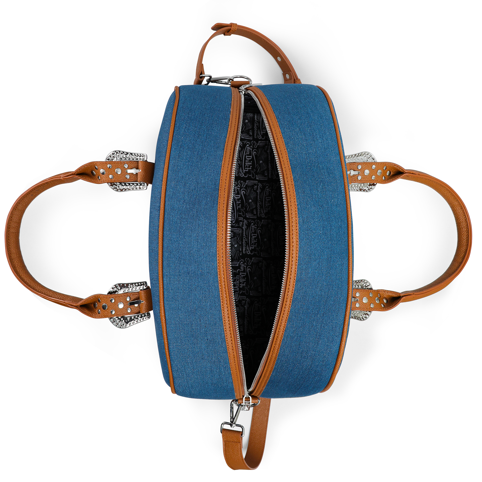 Von Dutch Denim & Brown Duffle Bowling Bag - Image 4