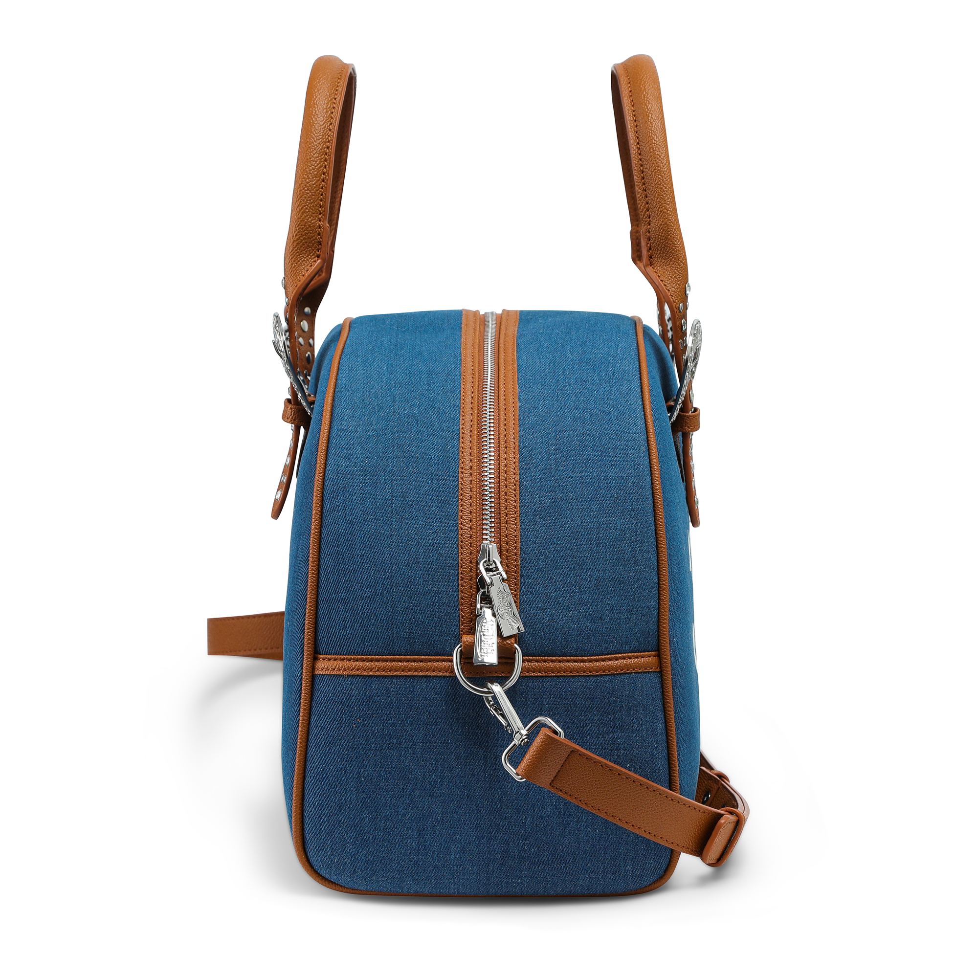 Von Dutch Denim & Brown Duffle Bowling Bag - Image 6