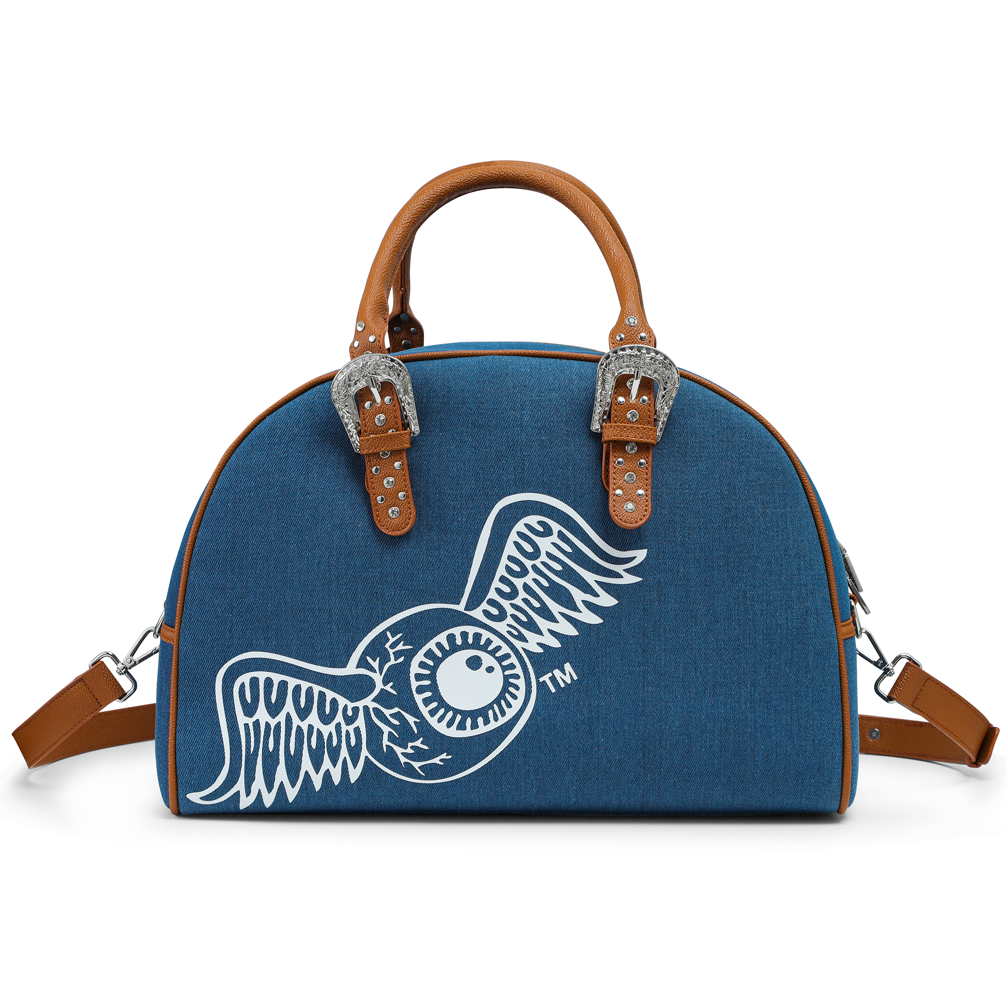 Von Dutch Denim & Brown Duffle Bowling Bag - Image 3