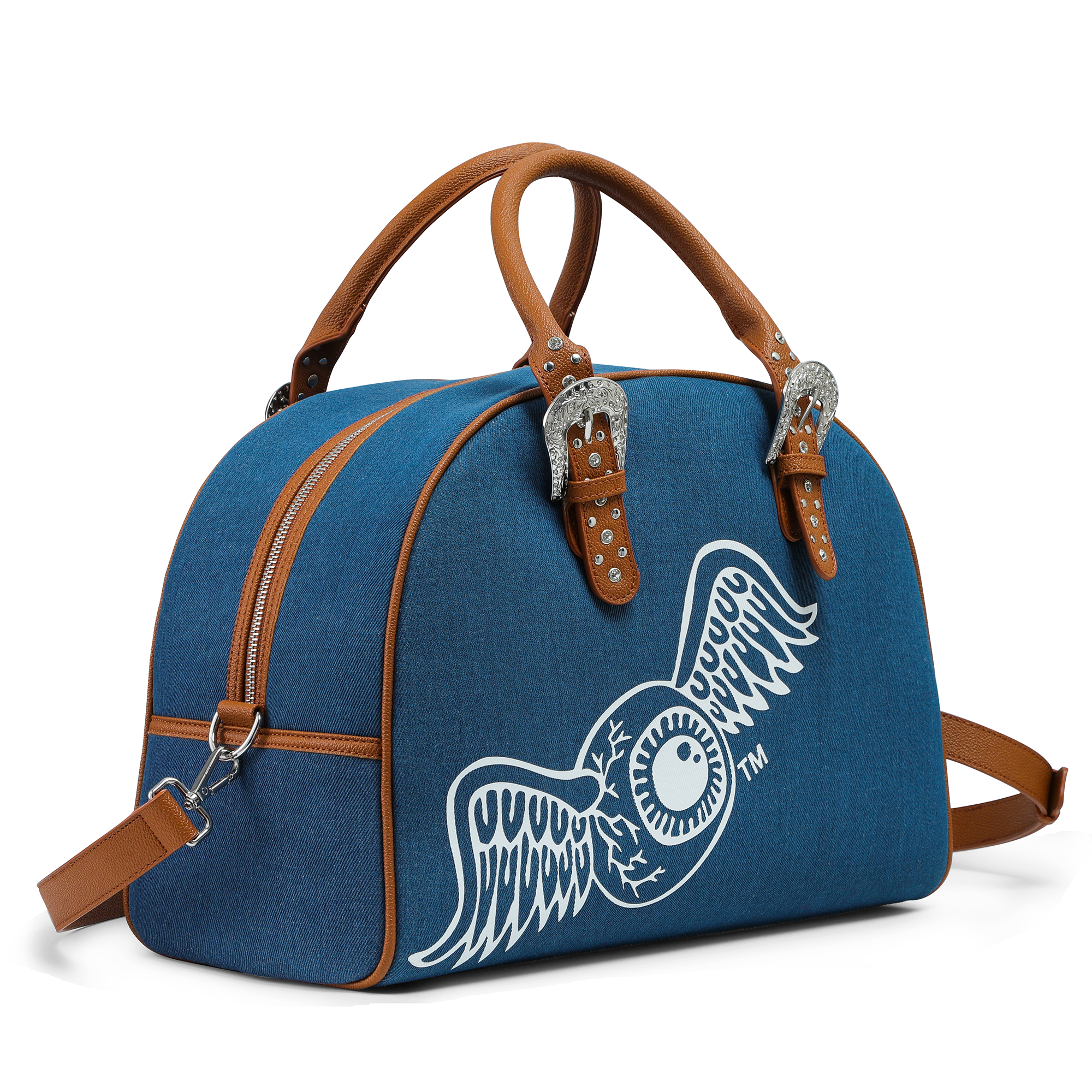 Von Dutch Denim & Brown Duffle Bowling Bag - Image 7