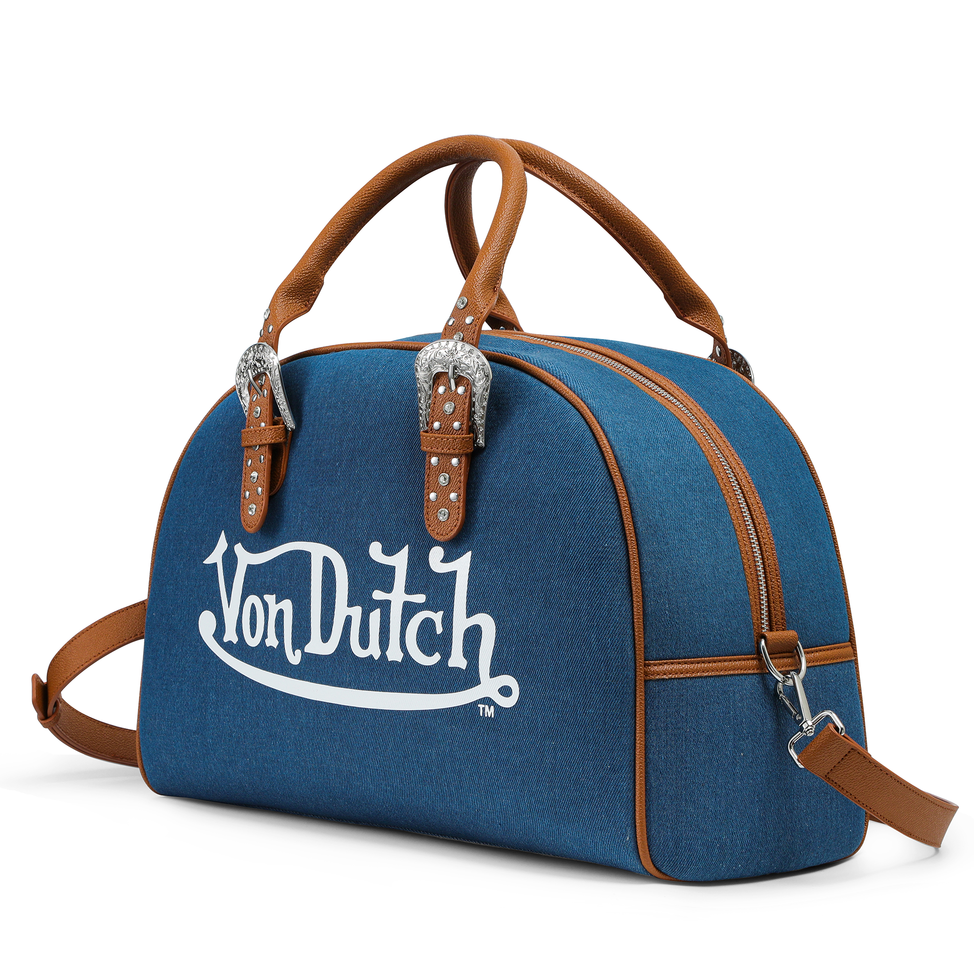 Von Dutch Denim & Brown Duffle Bowling Bag - Image 2