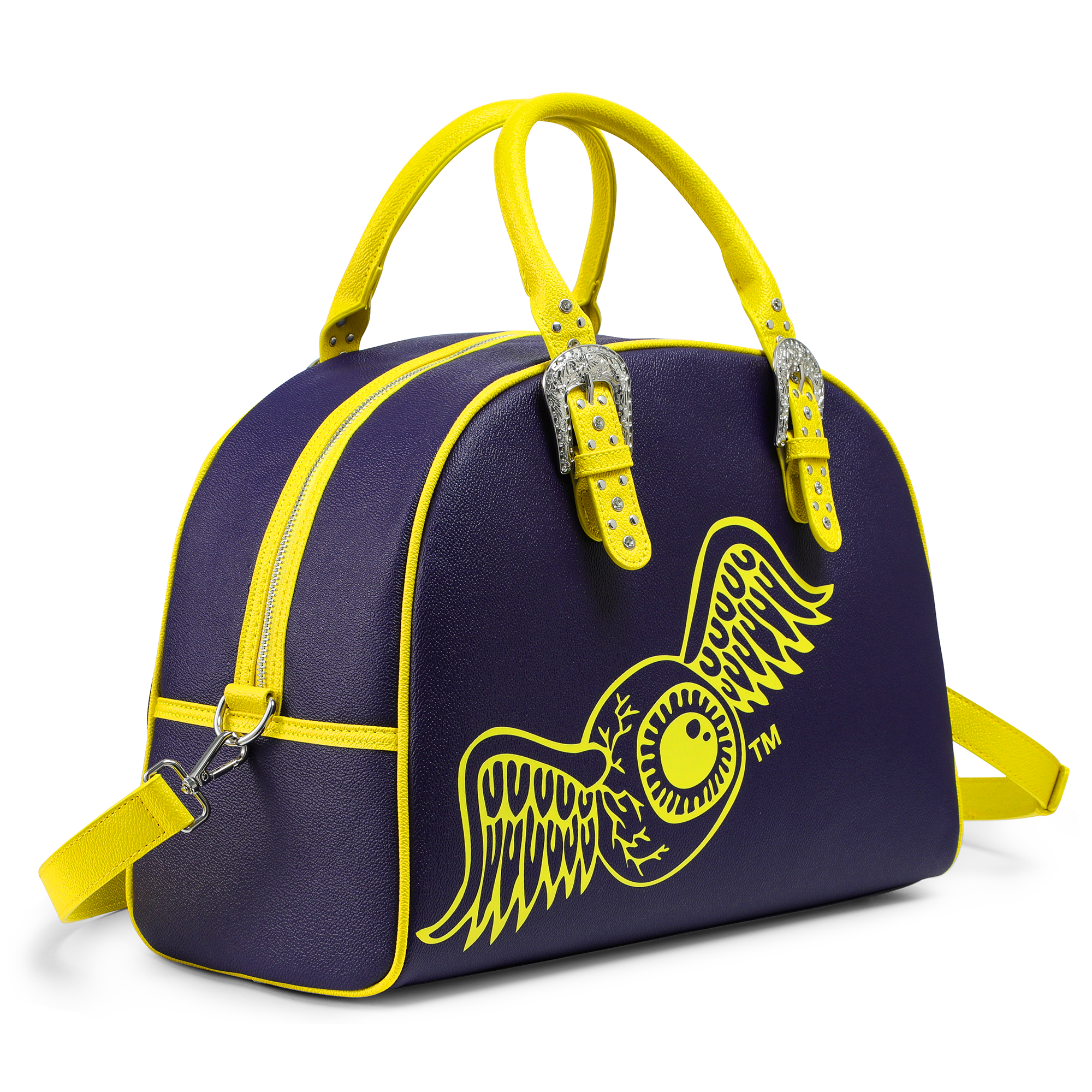 Von Dutch Navy Blue & Yellow Duffle Bowling Bag - Image 8
