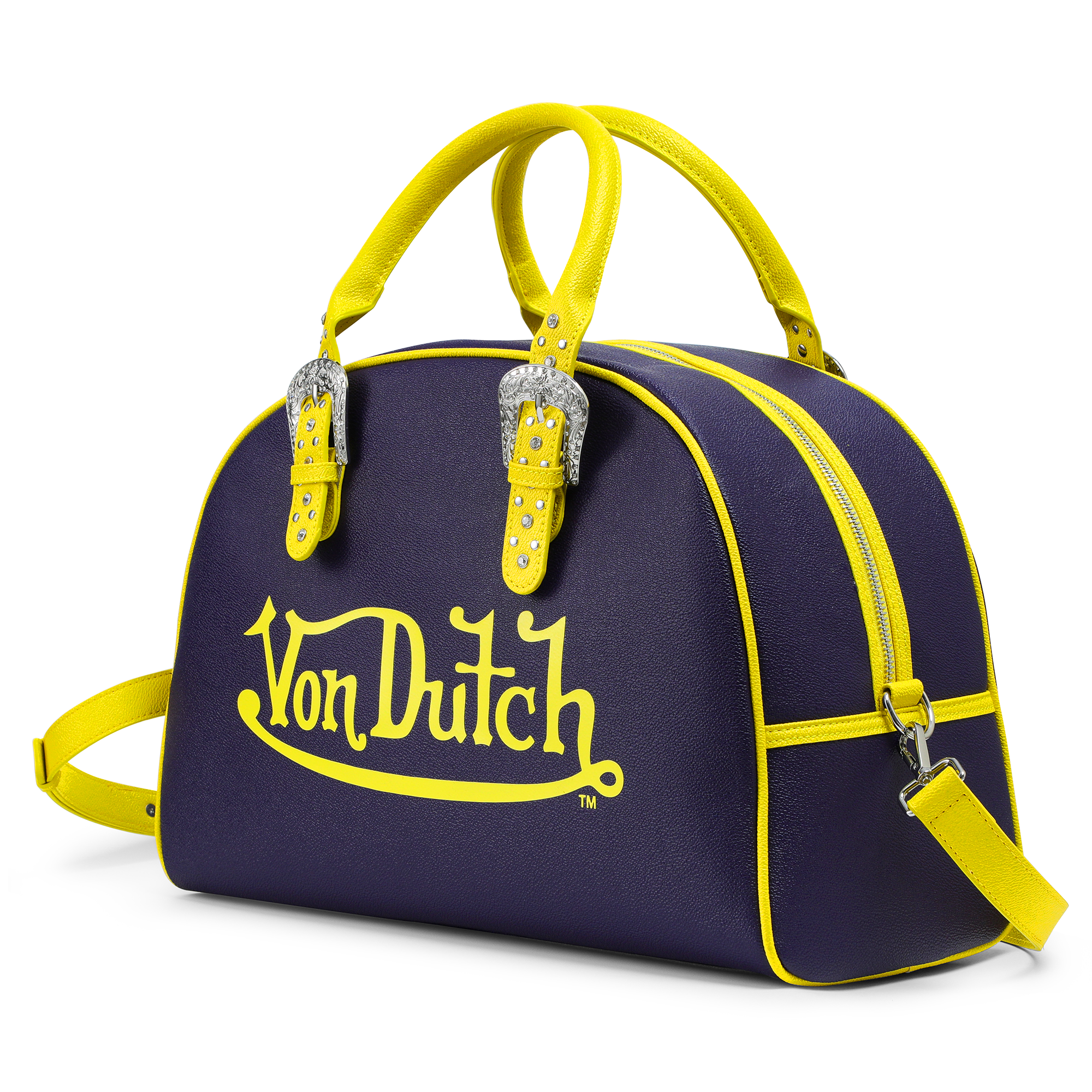 Von Dutch Navy Blue & Yellow Duffle Bowling Bag - Image 2