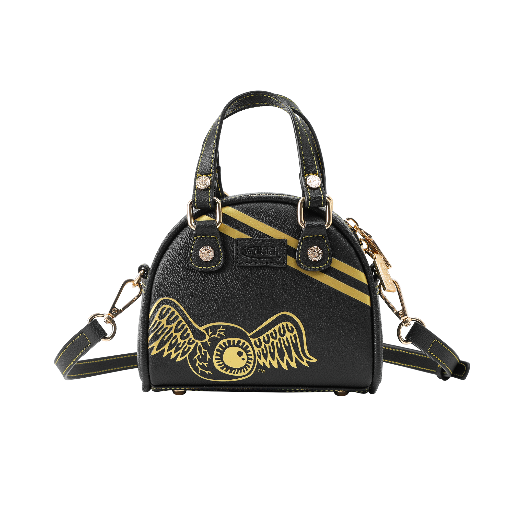 Von Dutch Mini Bowling Bag - Racing Stripe Black & Gold - Image 3