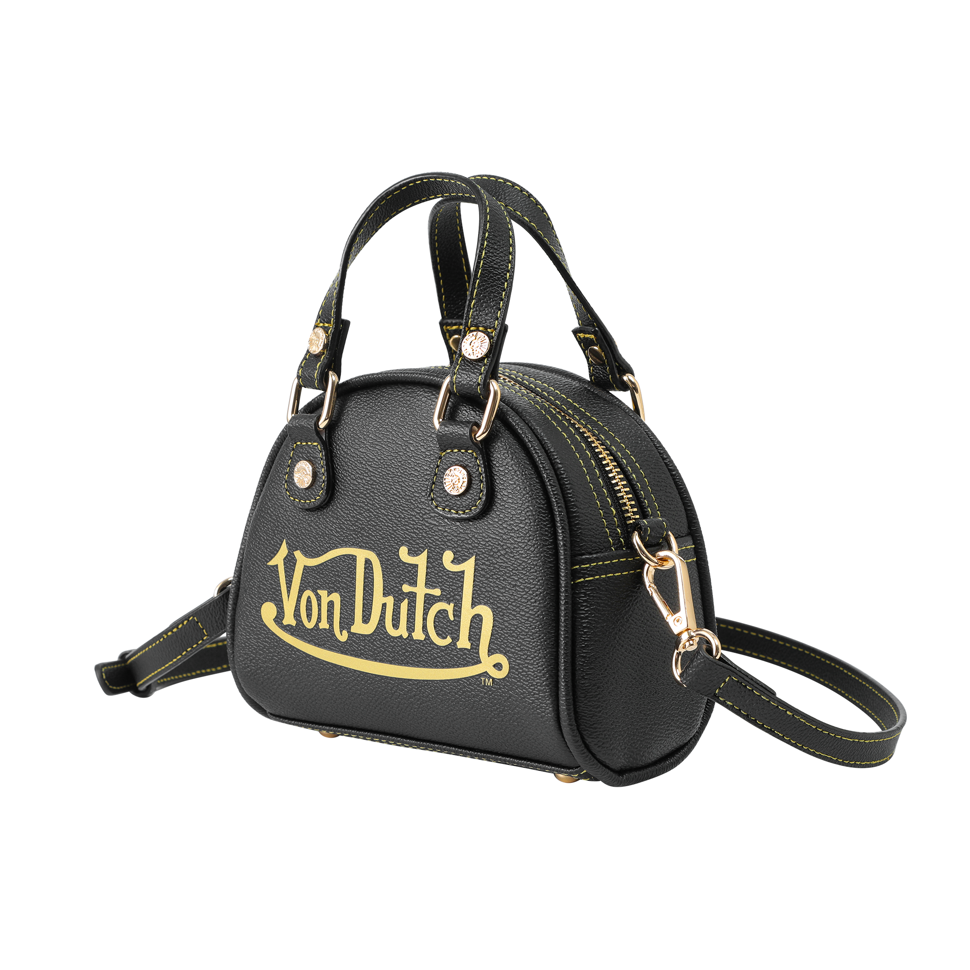 Von Dutch Mini Bowling Bag - Racing Stripe Black & Gold - Image 2