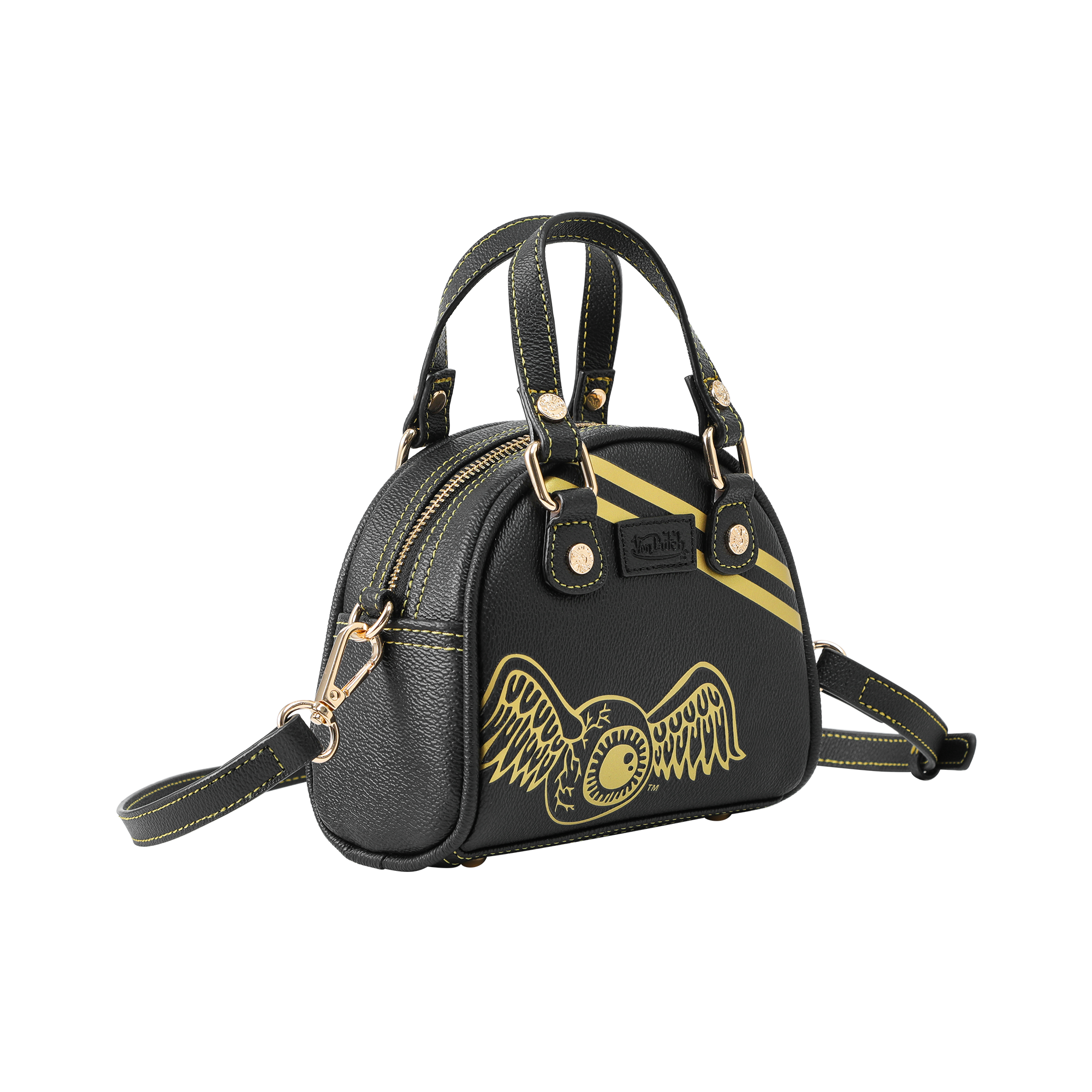Von Dutch Mini Bowling Bag - Racing Stripe Black & Gold - Image 6