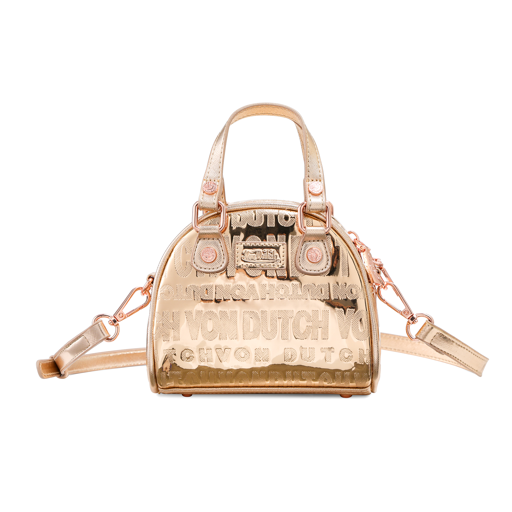 Von Dutch Mini Bowling Bag - Rose Gold Reflective - Image 6
