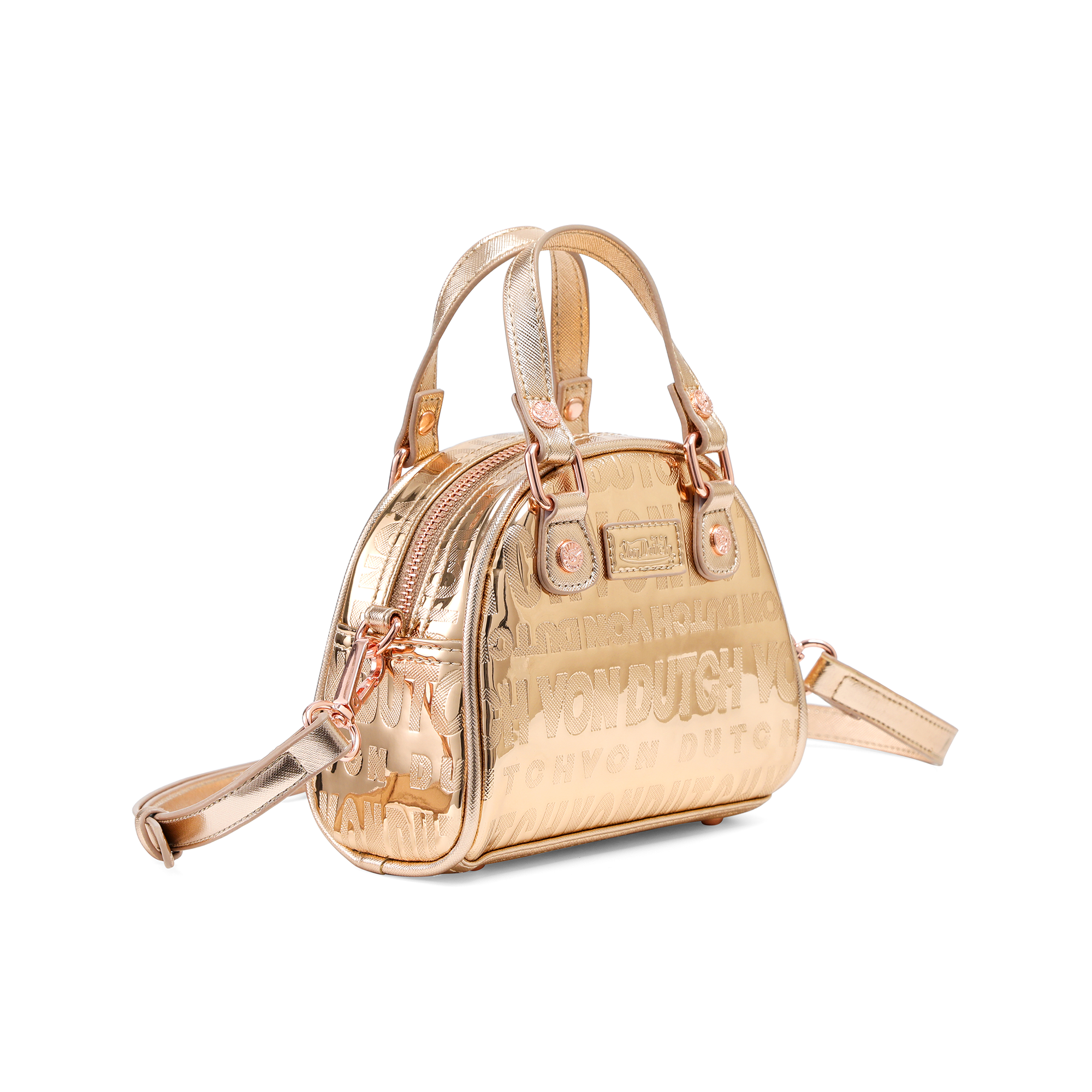 Von Dutch Mini Bowling Bag - Rose Gold Reflective - Image 7