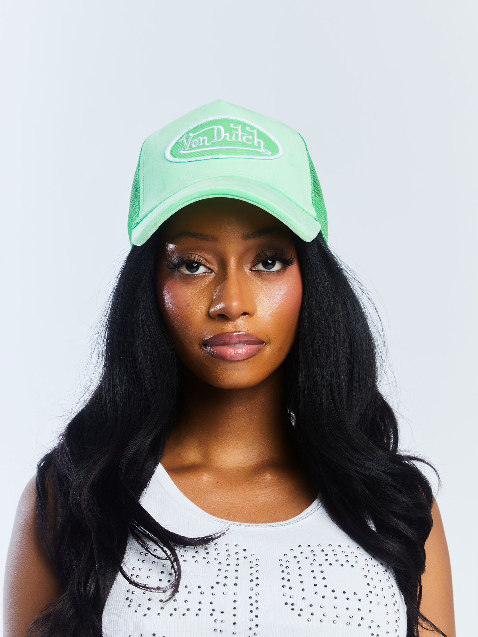 Von Dutch Lime Velvet Trucker Hat - Image 7
