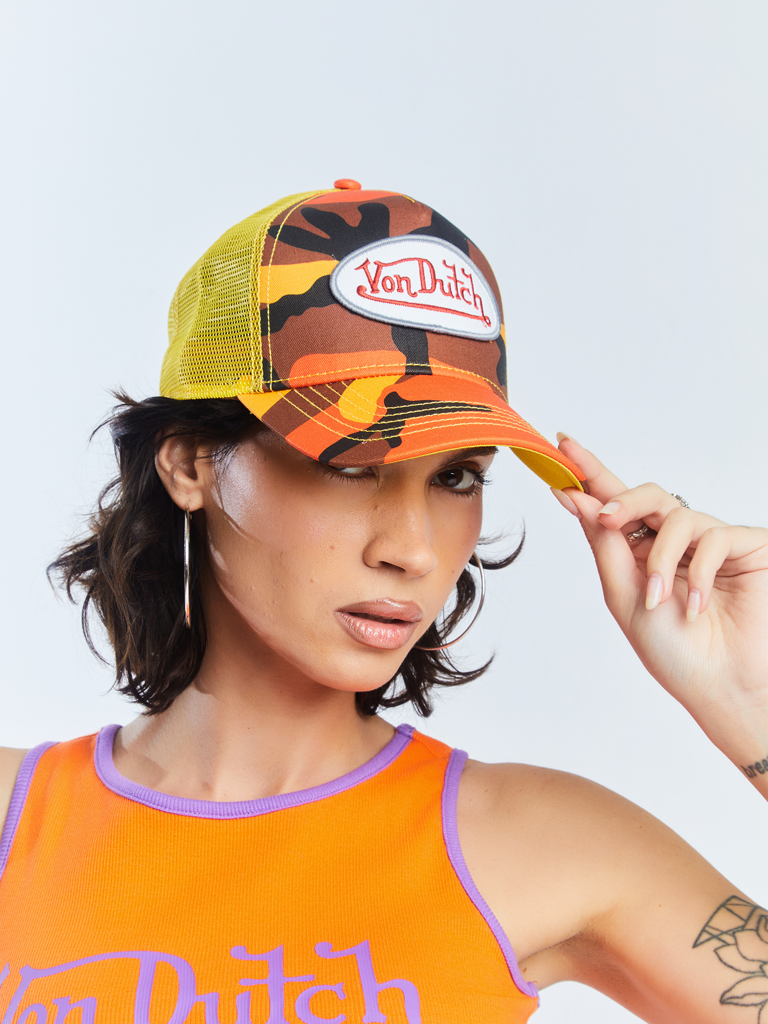 Von Dutch Orange Yellow Camo Trucker Hat - Image 6