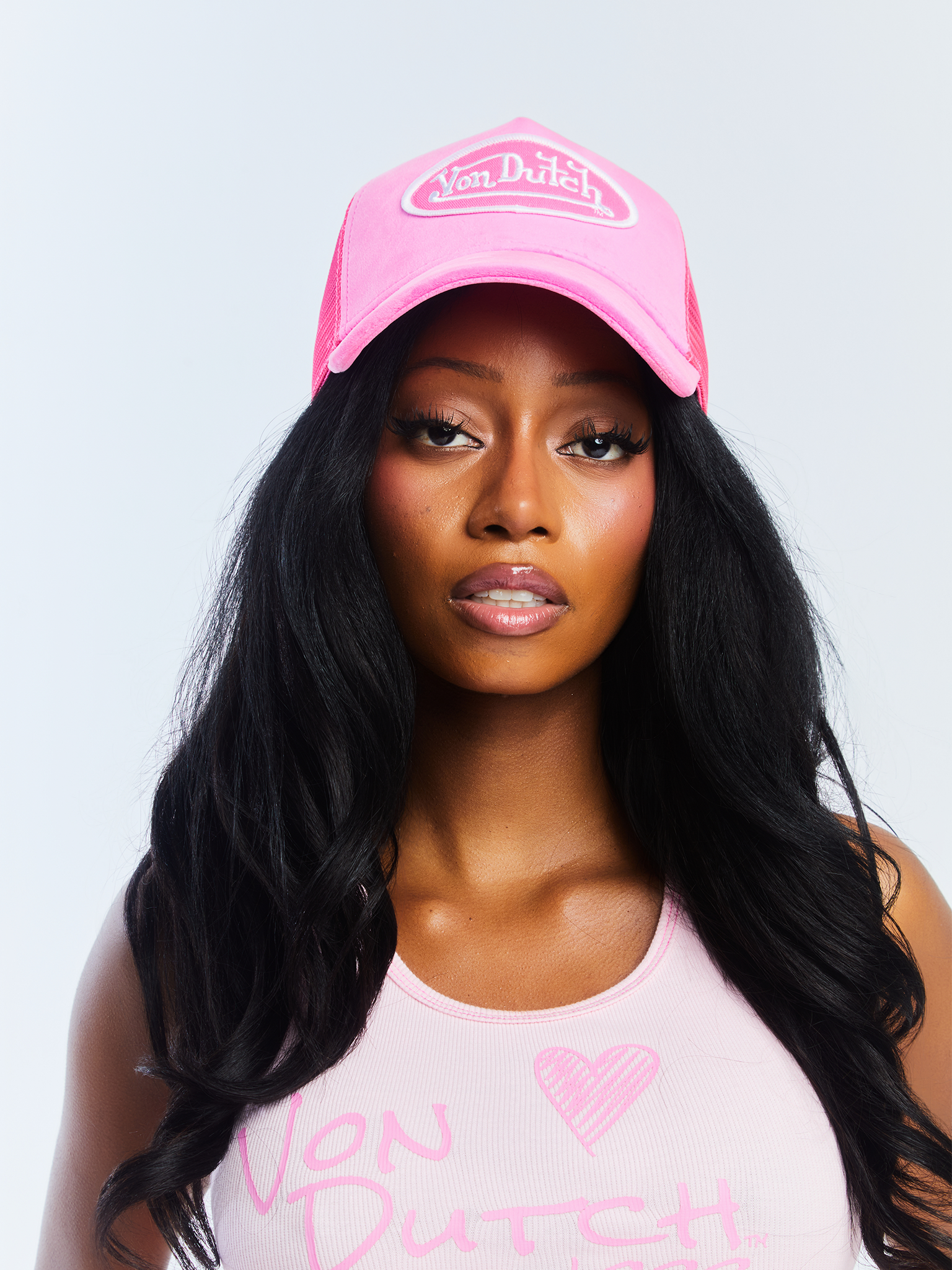 Von Dutch Hot Pink Crush Velvet Trucker Hat - Image 4