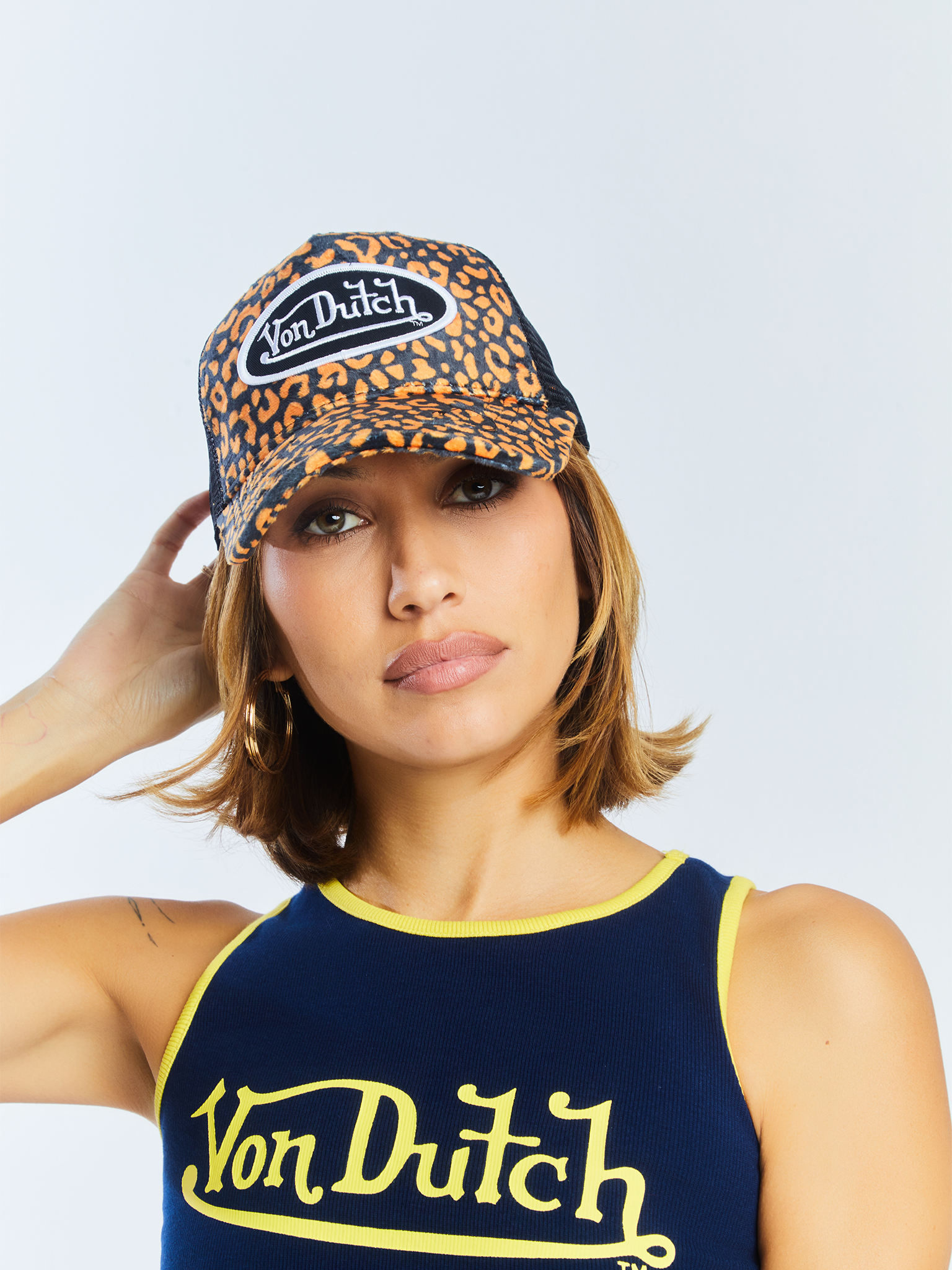 Von Dutch Orange Cheetah Velvet Trucker Hat - Image 6