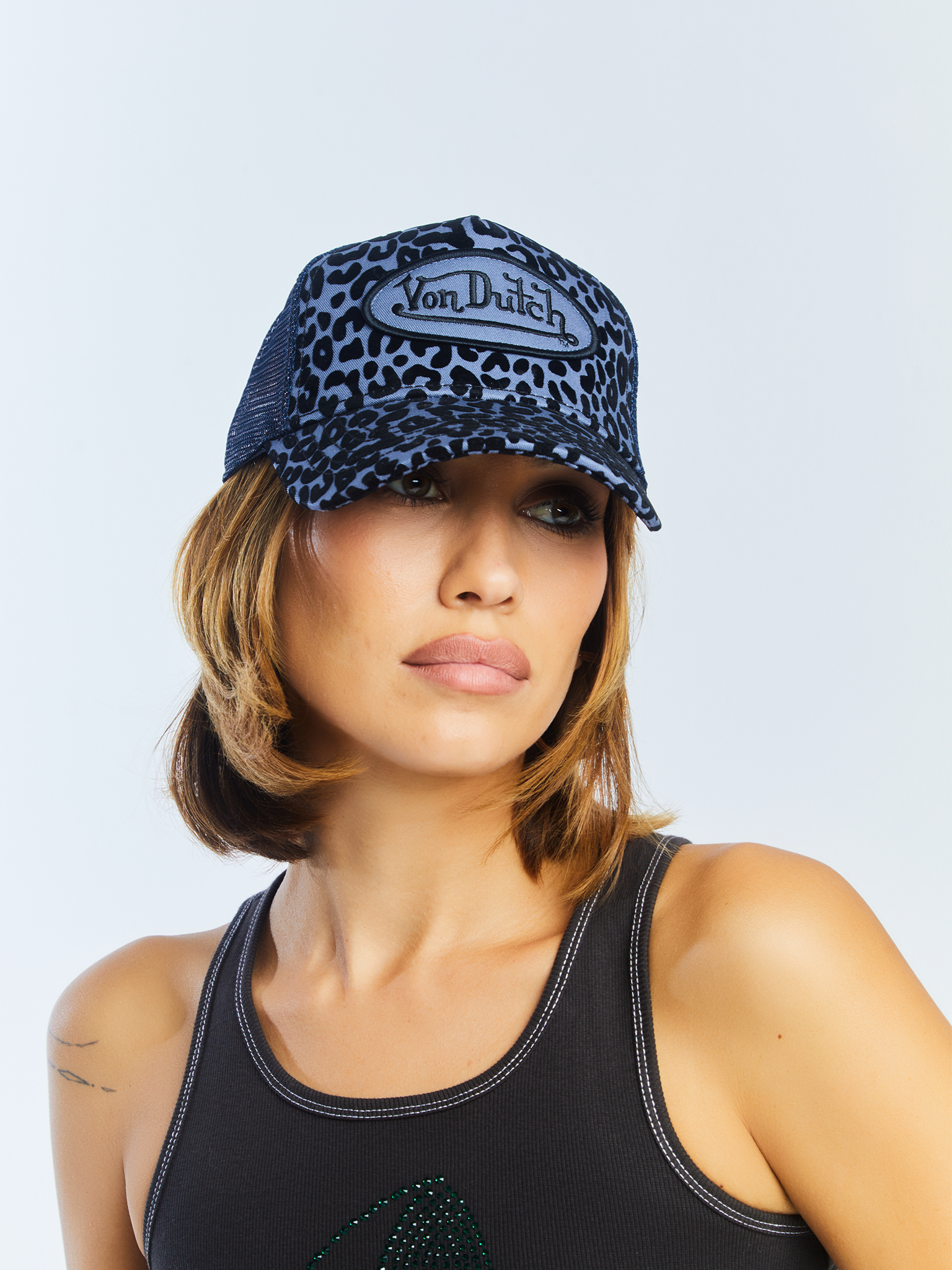 Von Dutch Blueberry Cheetah Velvet Trucker Hat - Image 6
